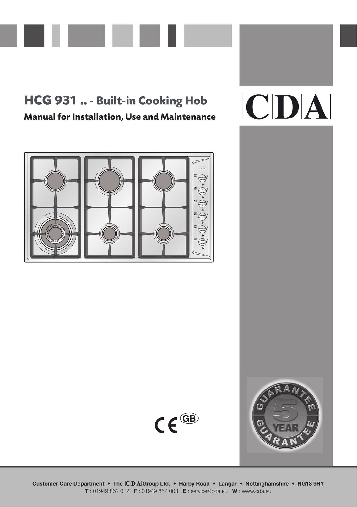 CDA HCG 931 Cooktop User Manual