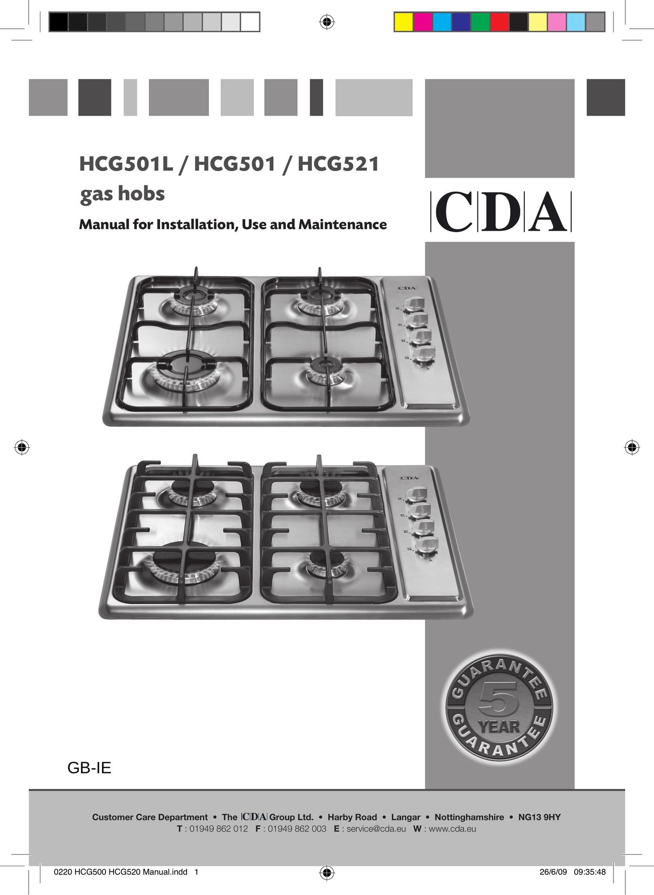 CDA HCG501 Cooktop User Manual
