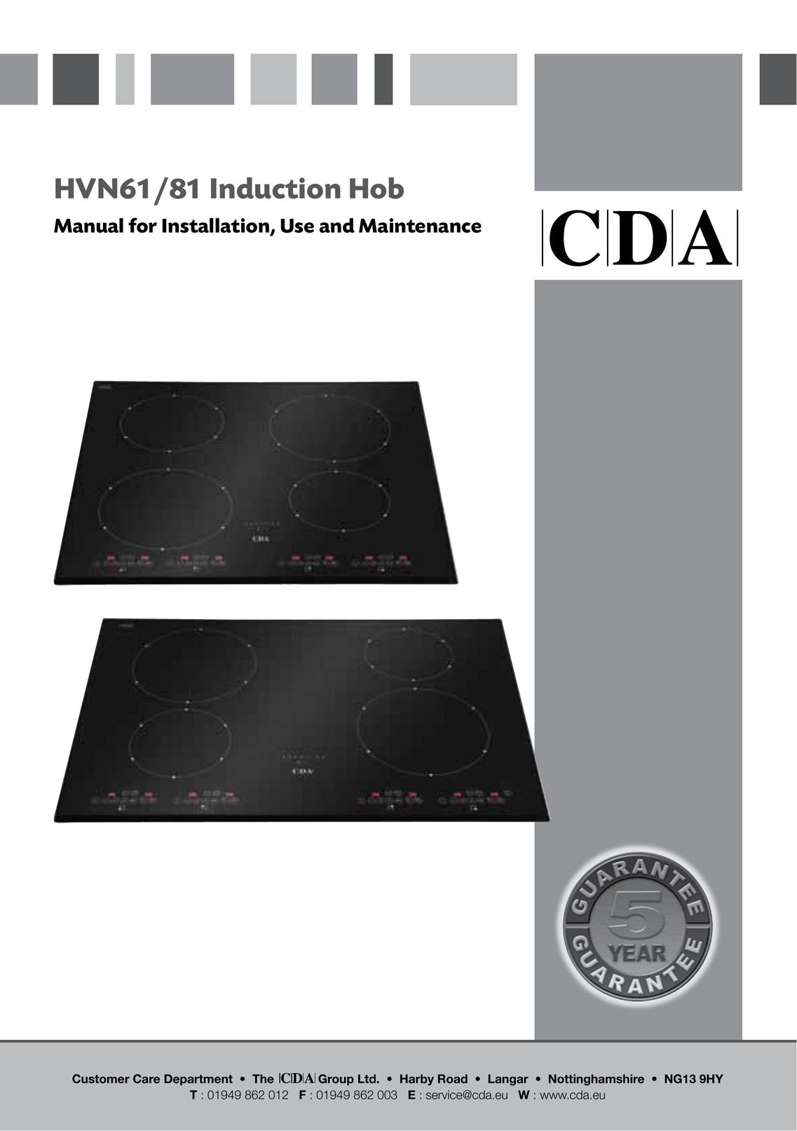 CDA HVN61/81 Cooktop User Manual