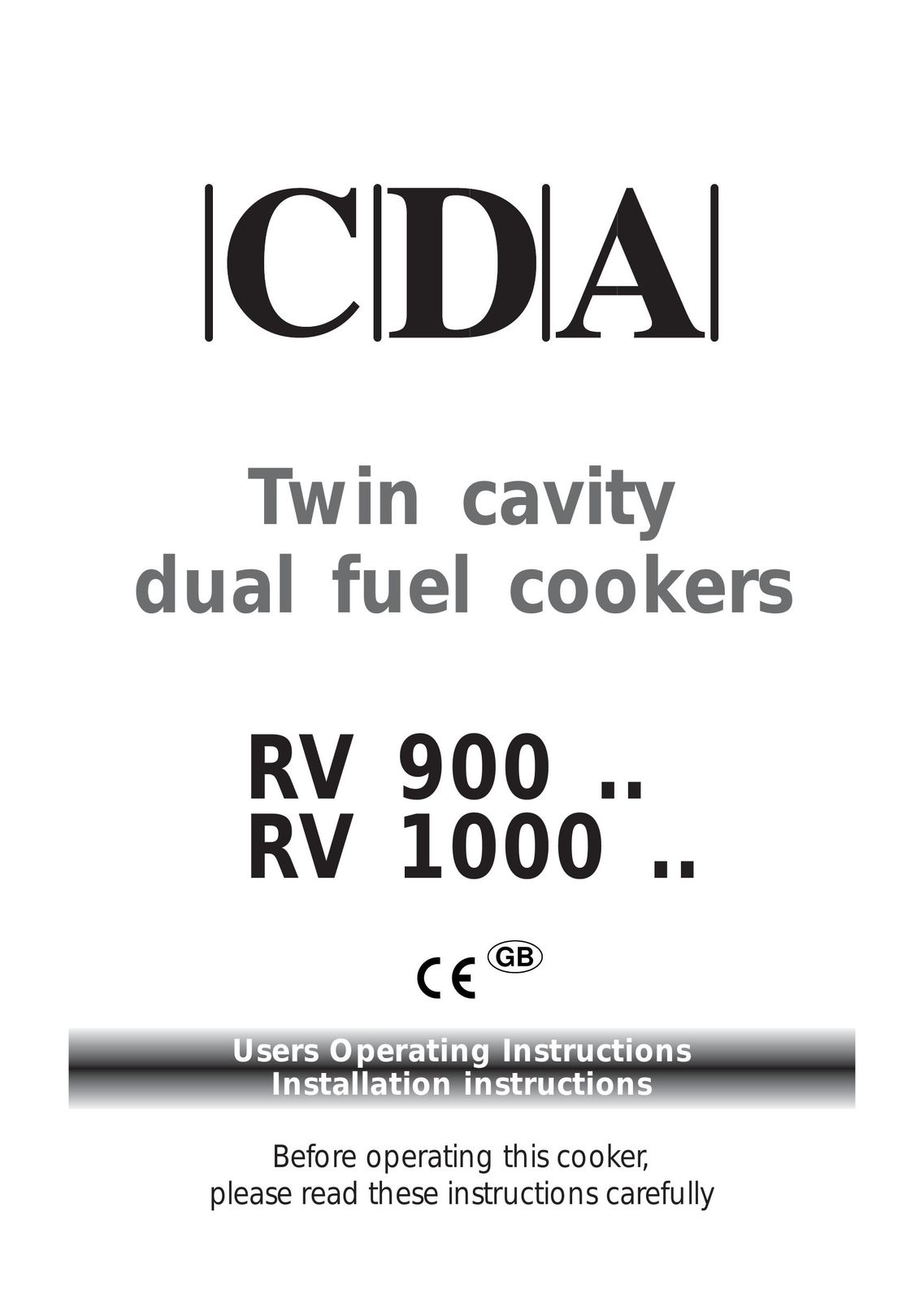 CDA RV 1000 Cooktop User Manual