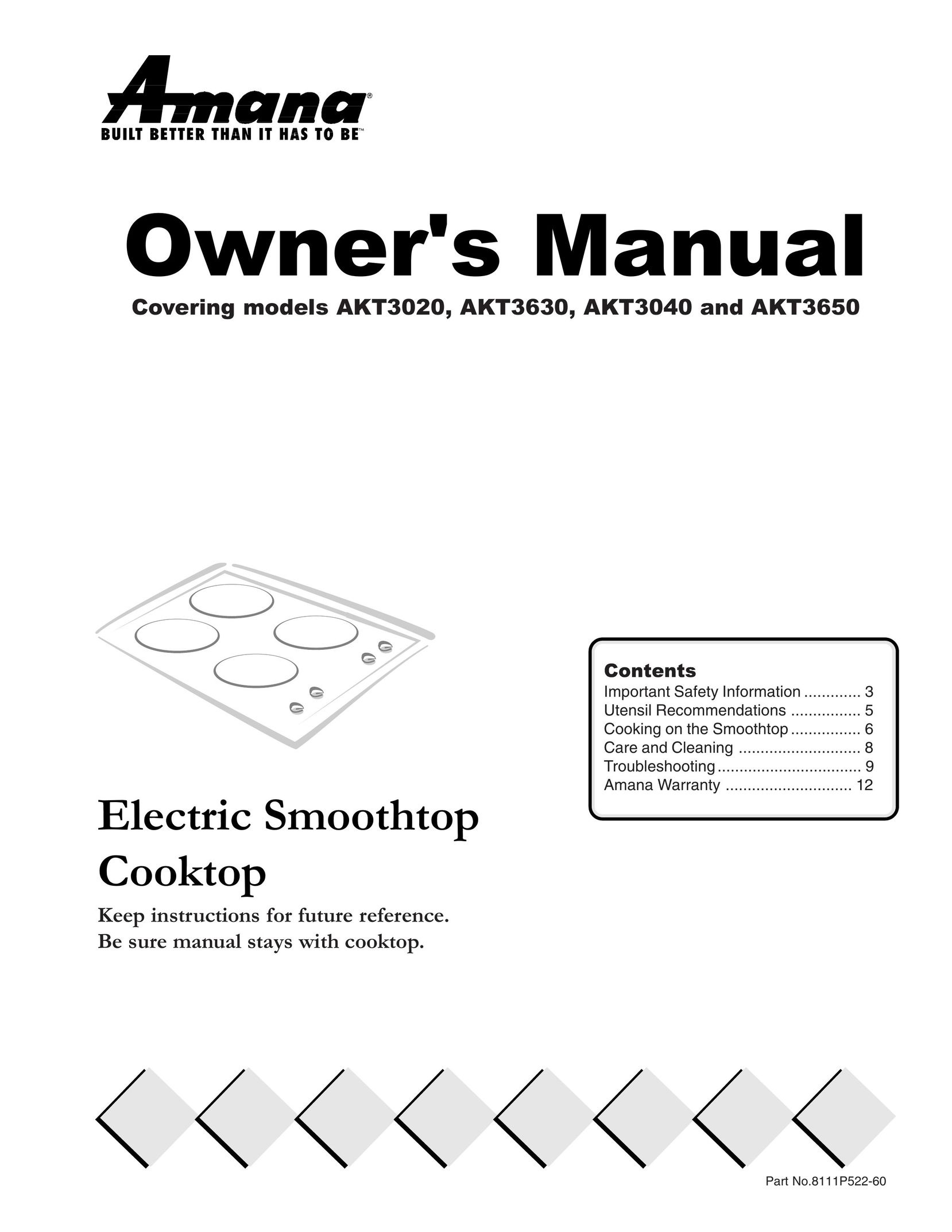 Cook Manufacturing akt3020 Cooktop User Manual