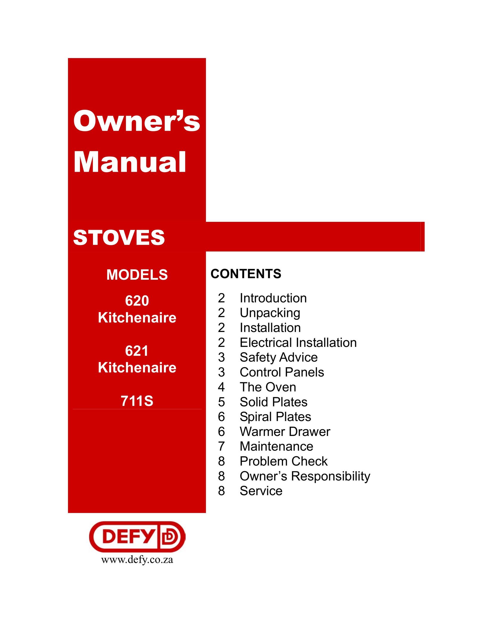 Defy Appliances 621 Cooktop User Manual