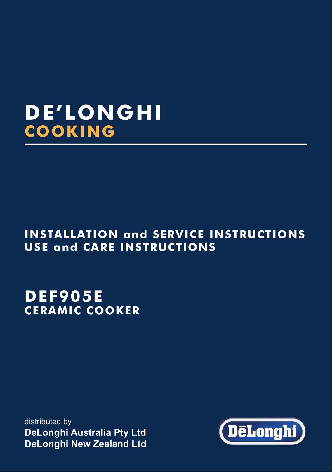 DeLonghi DEF905E Cooktop User Manual