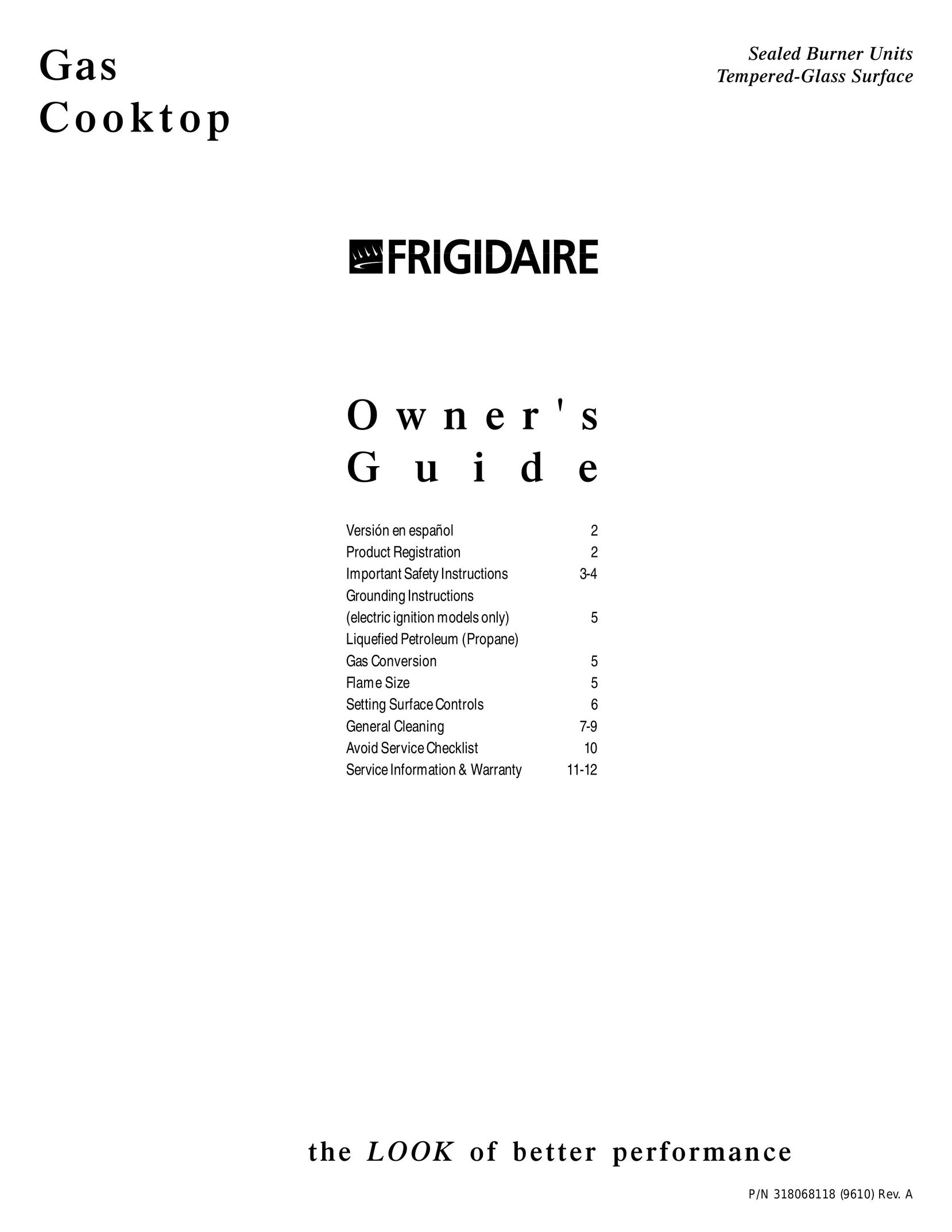 Frigidaire 318068118 Cooktop User Manual