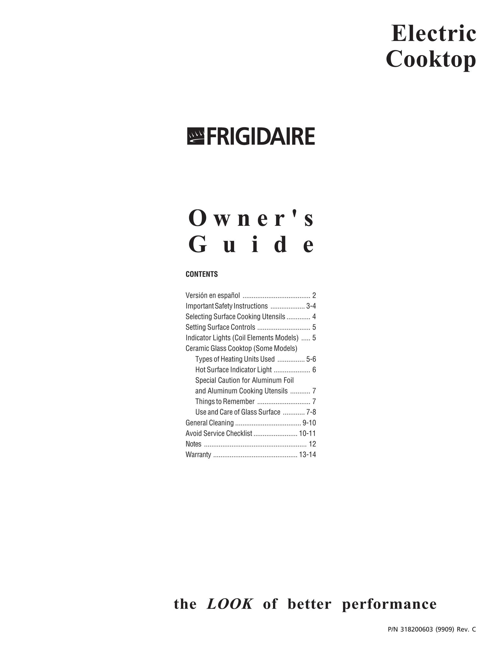 Frigidaire 318200603 Cooktop User Manual