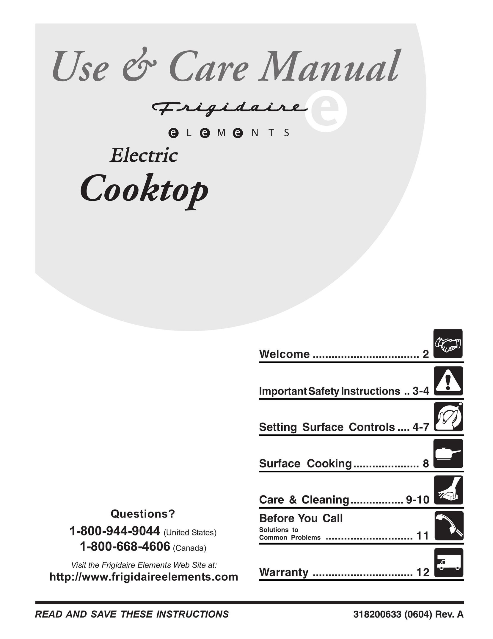 Frigidaire 318200633 Cooktop User Manual