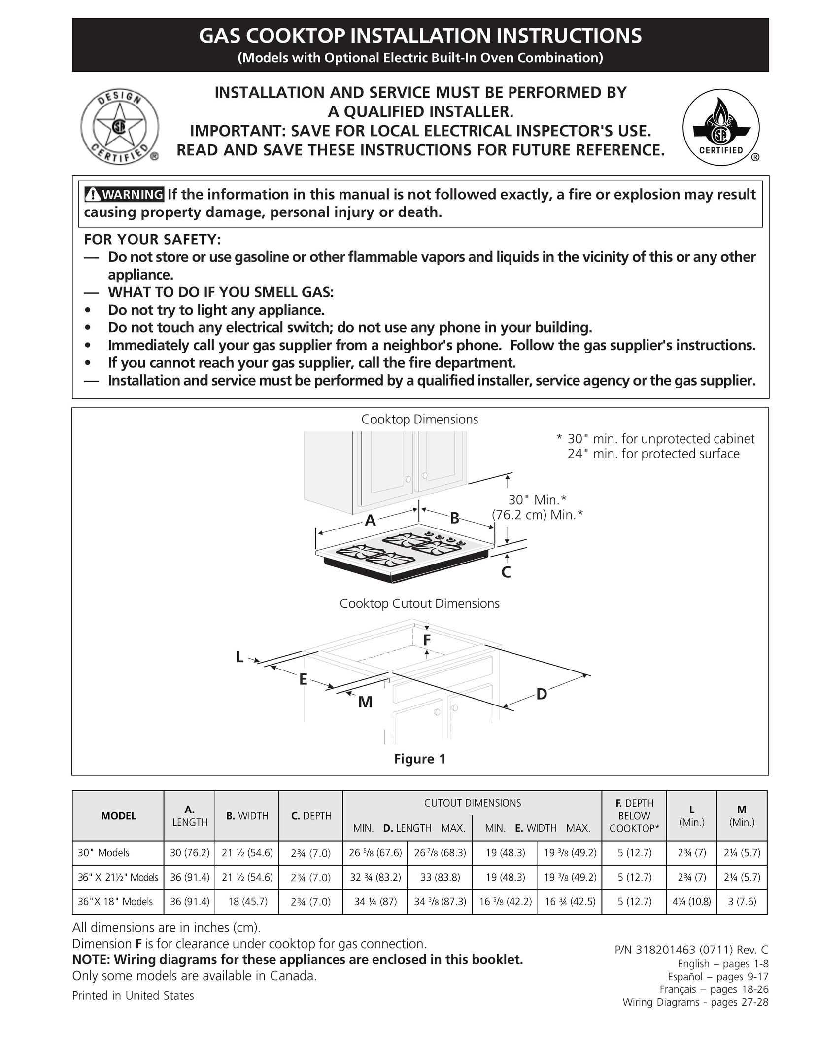 Frigidaire 318201463 (0711) Cooktop User Manual