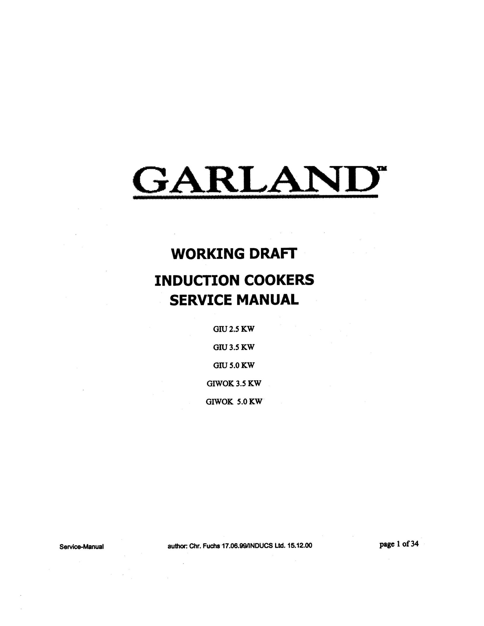 Garland GIWOK 3.5 KW Cooktop User Manual