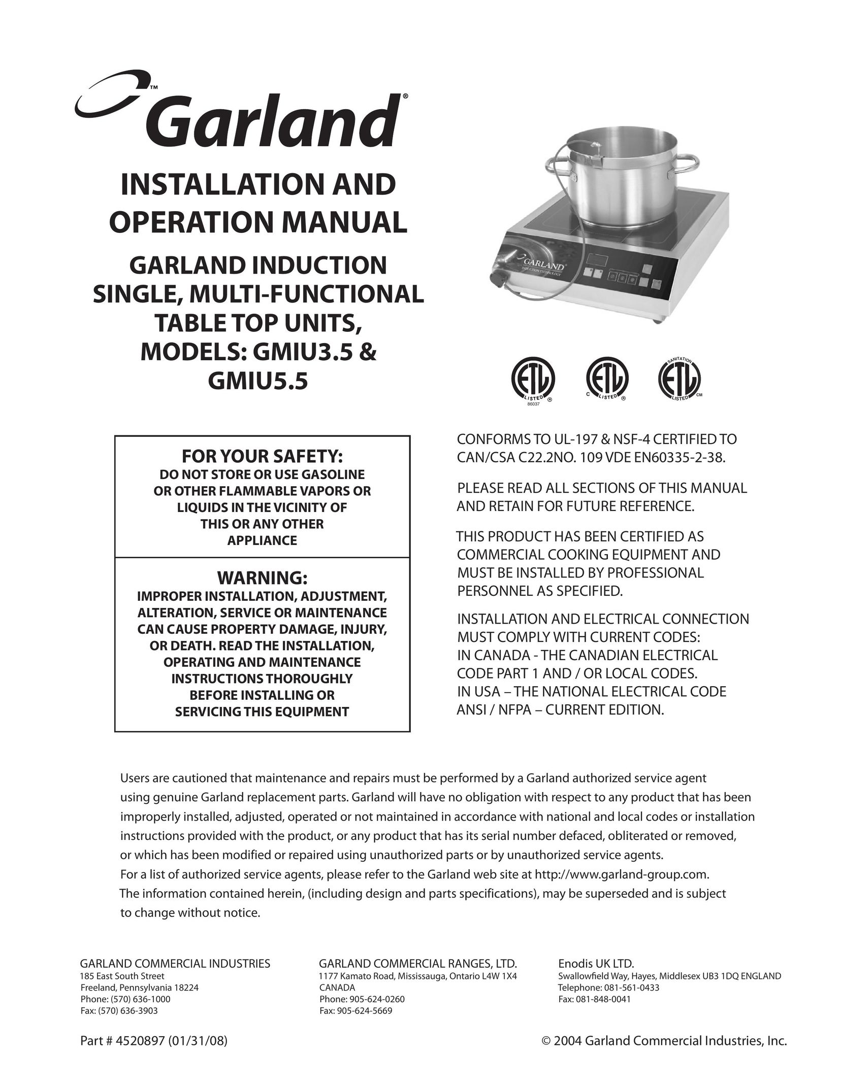Garland GMIU5.5 Cooktop User Manual