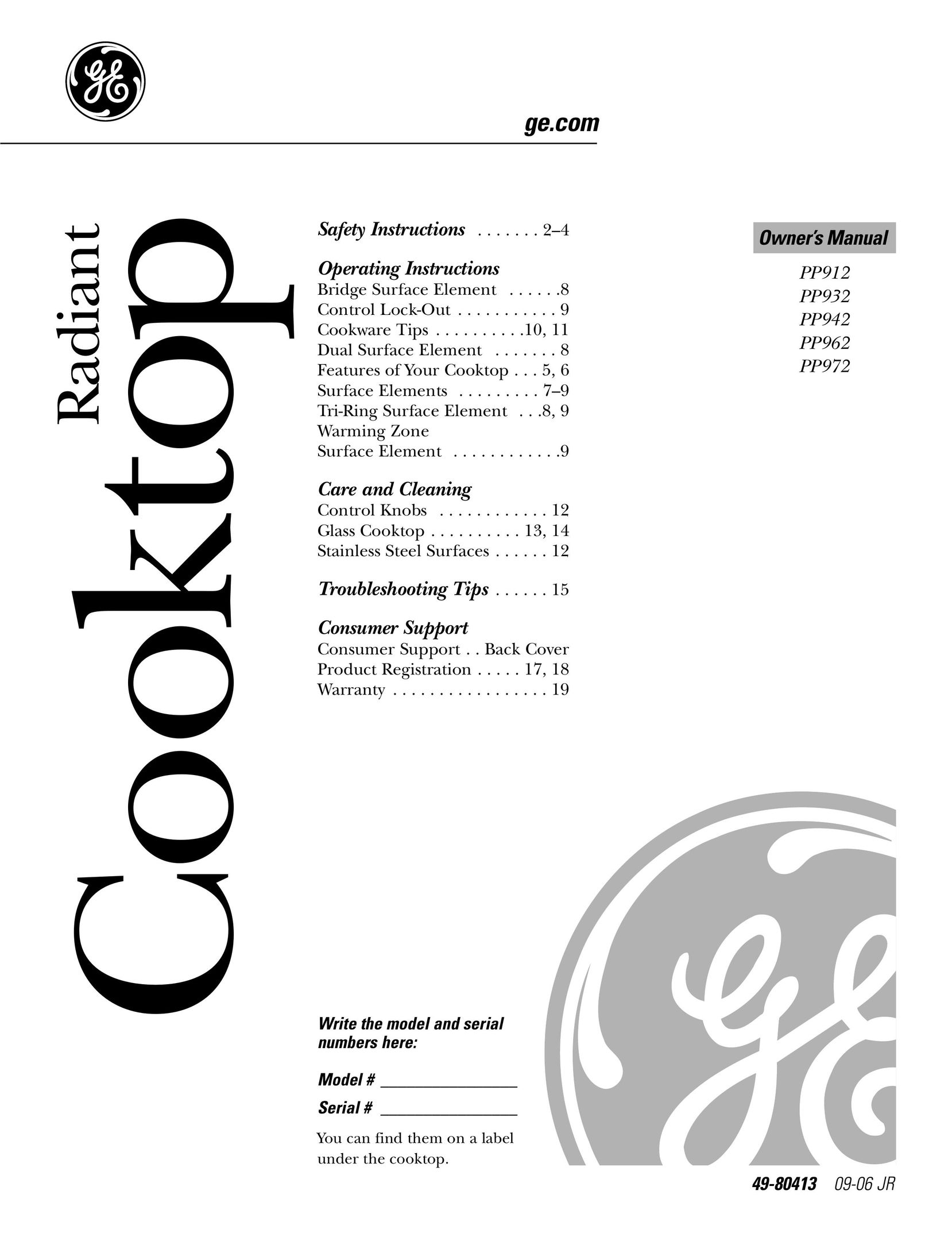GE 49-80413 Cooktop User Manual