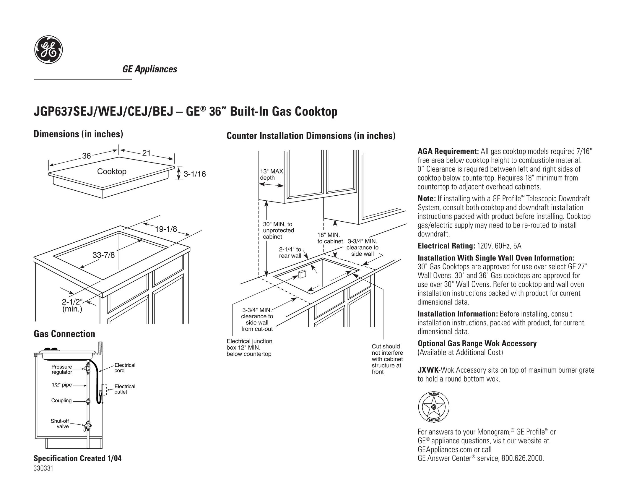 GE 6204 Cooktop User Manual