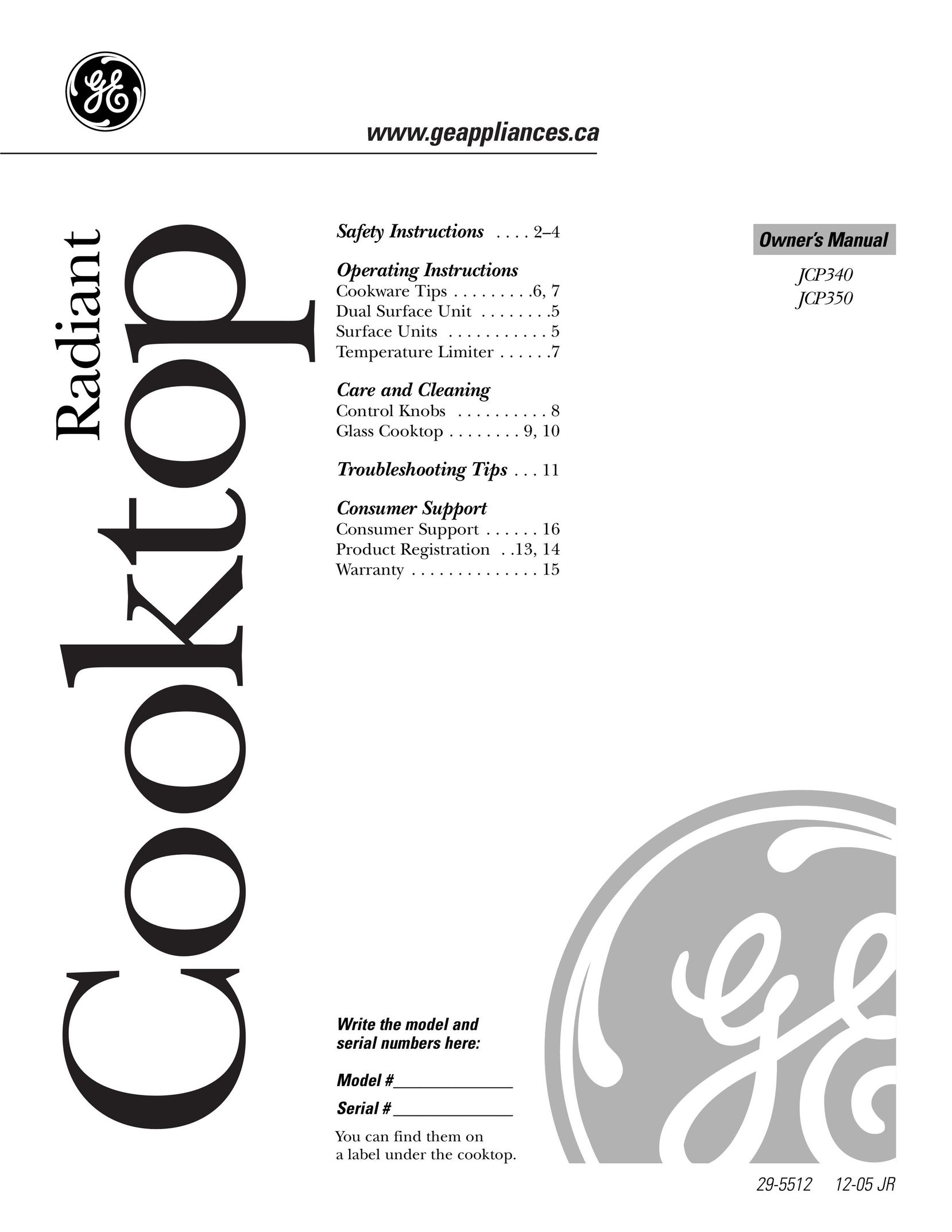 GE JCP350 Cooktop User Manual