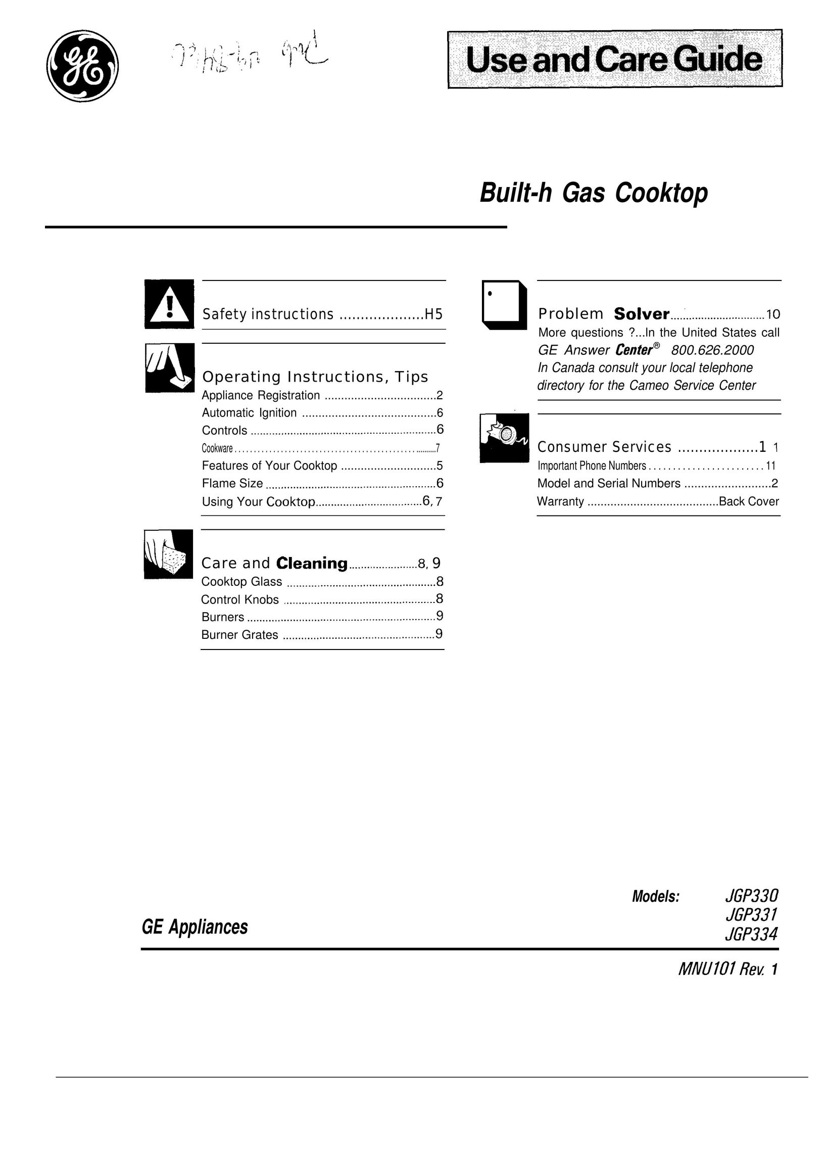 GE JGP330 Cooktop User Manual