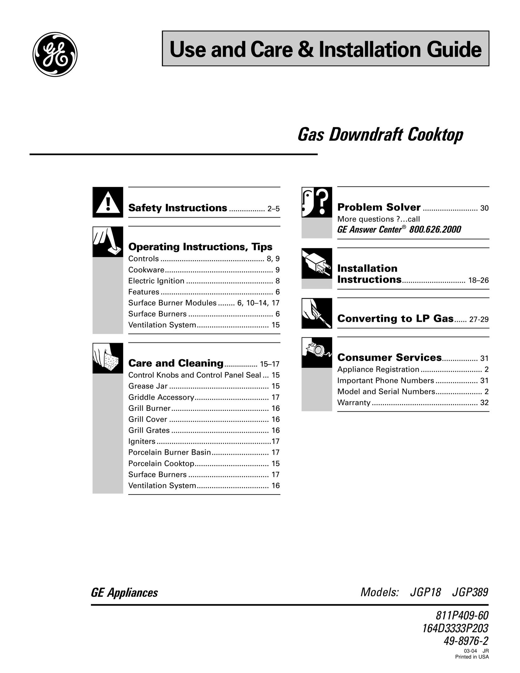 GE JGP389 Cooktop User Manual