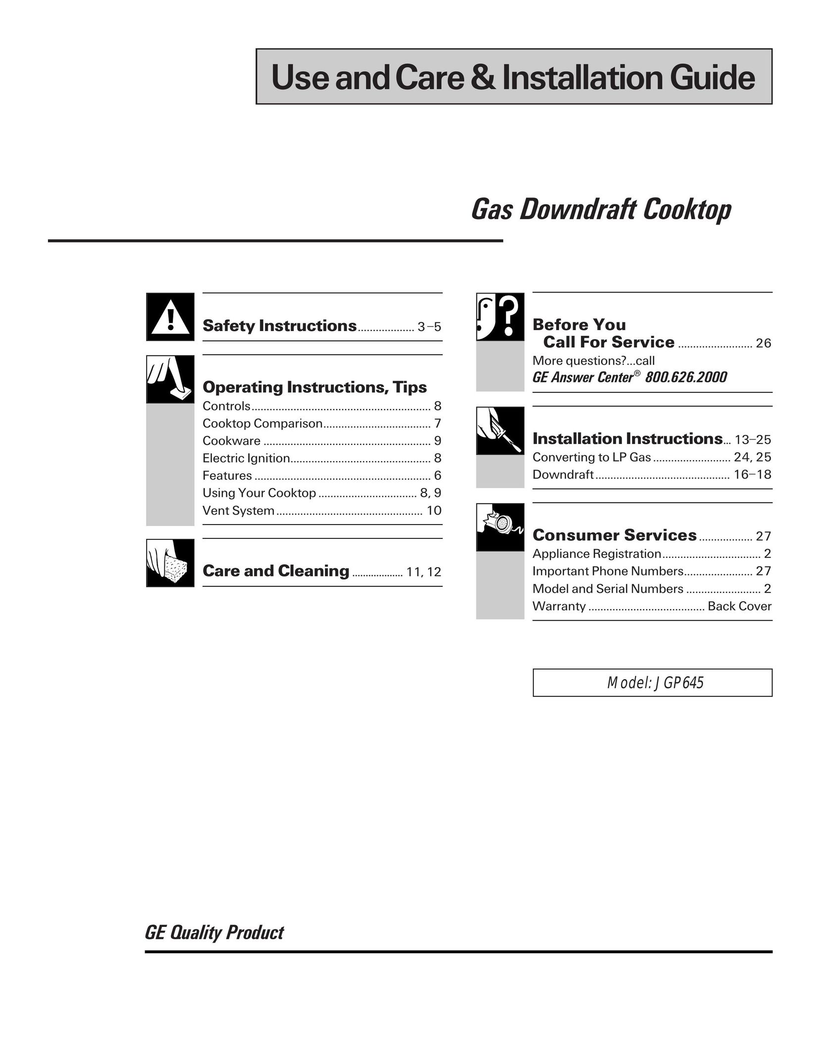 GE Monogram JGP645 Cooktop User Manual