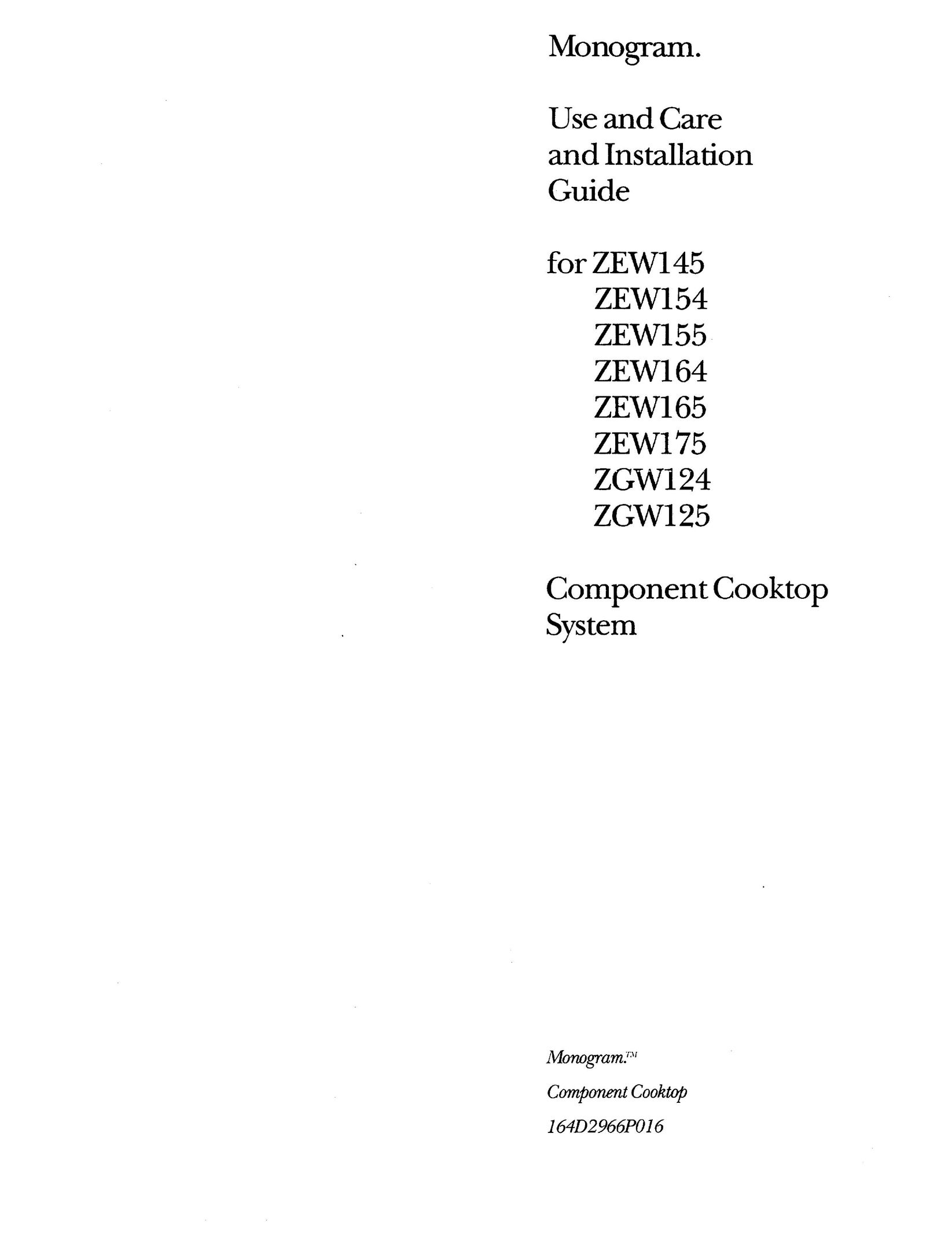 GE Monogram ZEW155 Cooktop User Manual