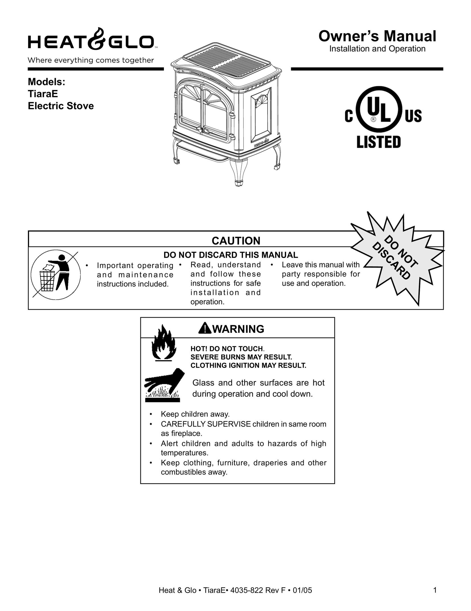 Heat & Glo LifeStyle TiaraE 4035-822 Cooktop User Manual