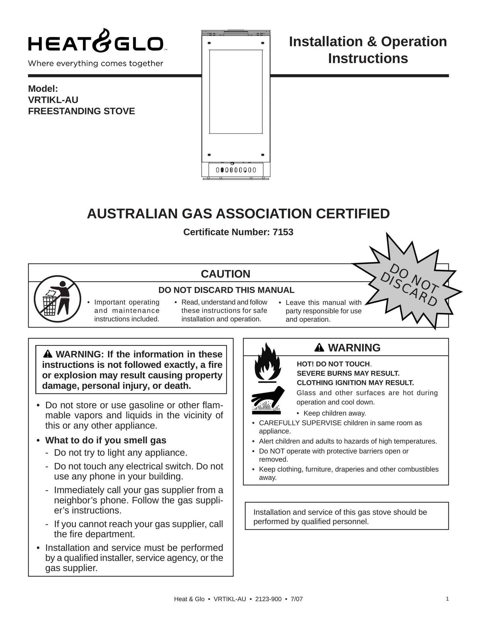 Heat & Glo LifeStyle VRTIKL-AU Cooktop User Manual