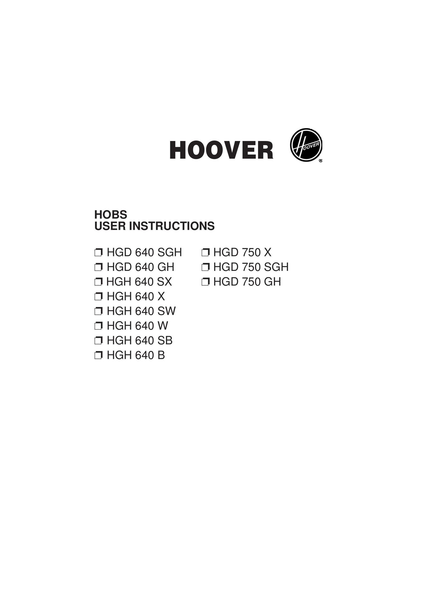 Hoover HGH 640 SX Cooktop User Manual