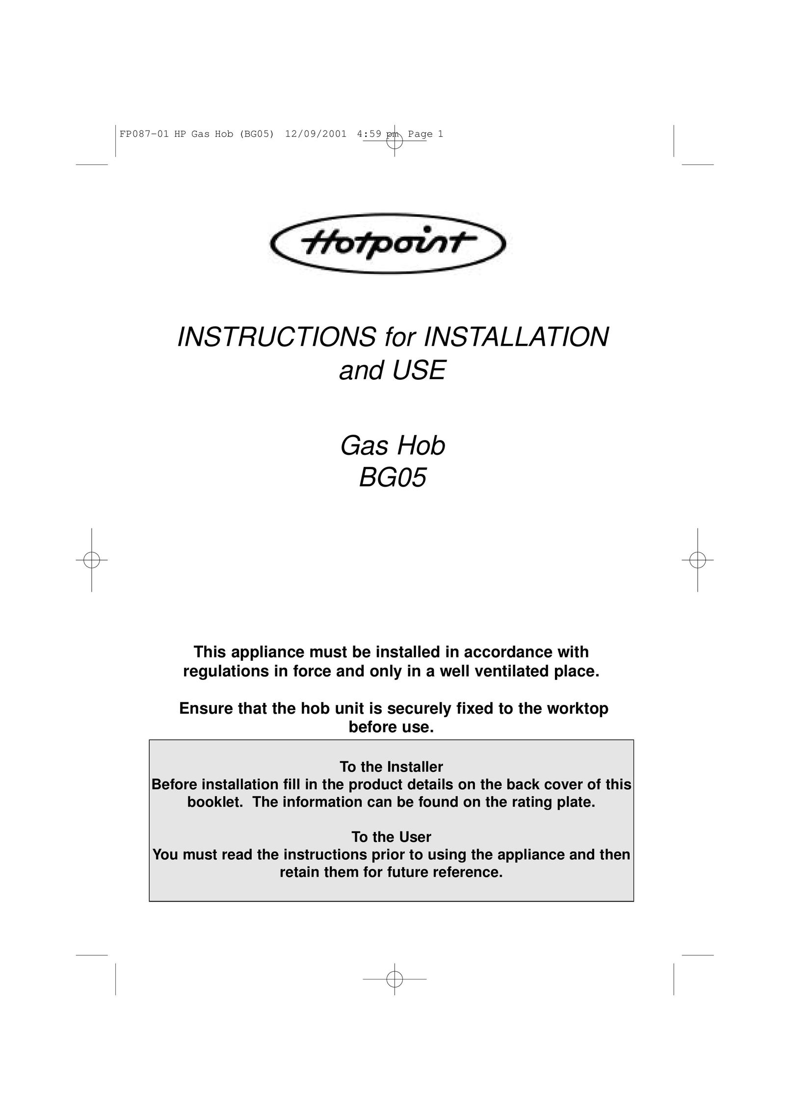 Hotpoint BG05 Cooktop User Manual