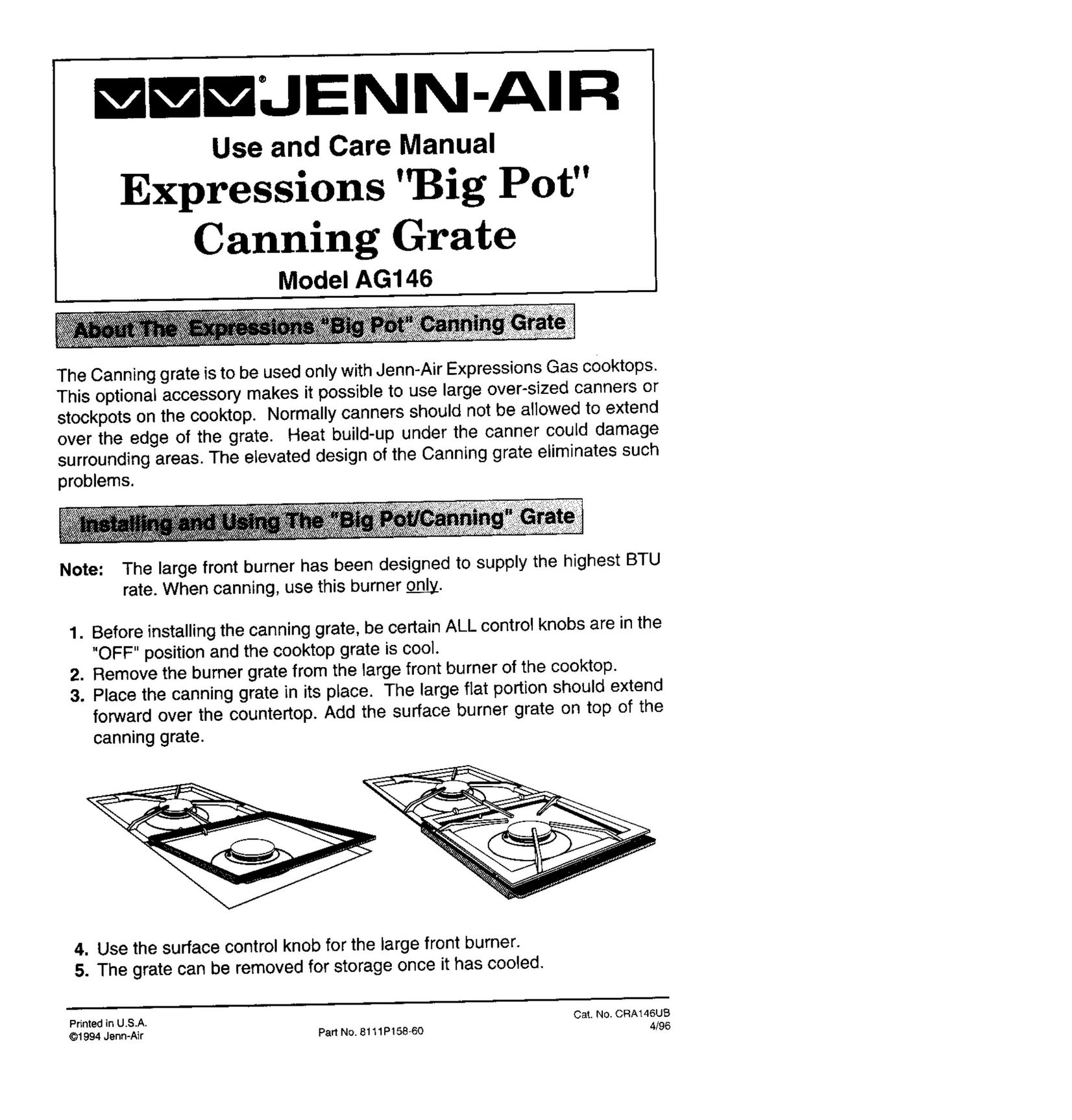 Jenn-Air AG146 Cooktop User Manual