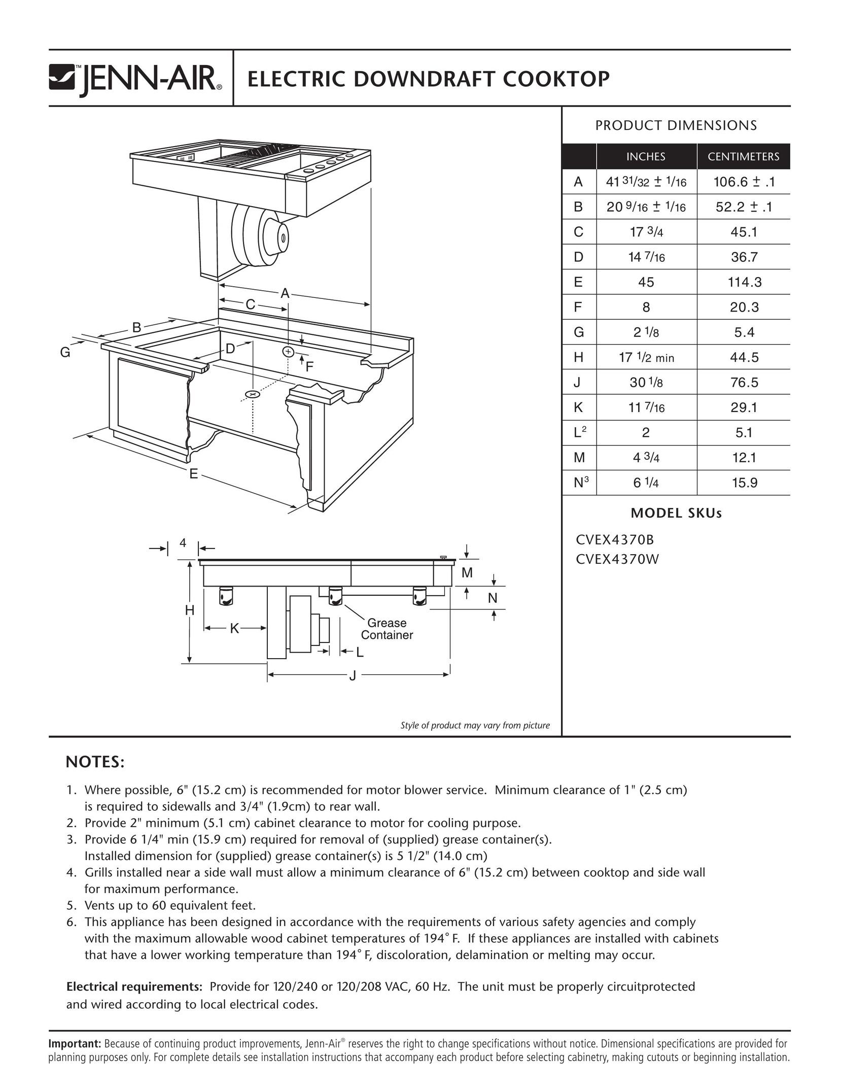 Jenn-Air CVEX4370W Cooktop User Manual