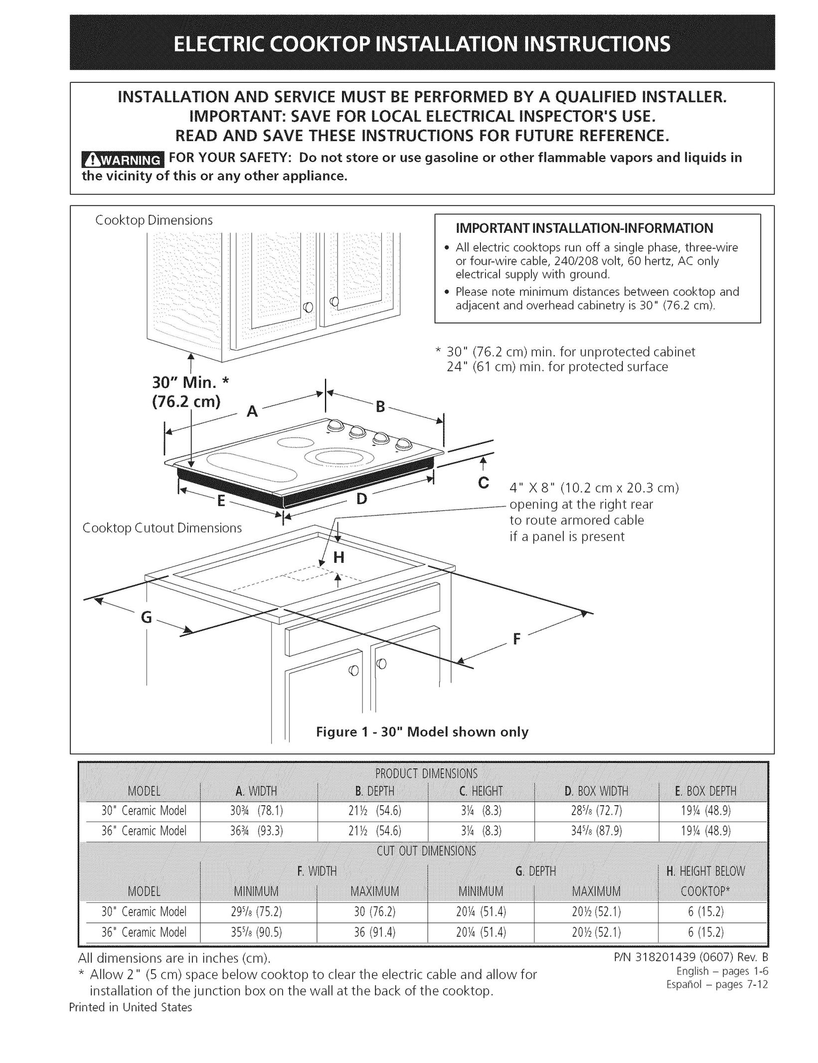 Kenmore 318201439 Cooktop User Manual