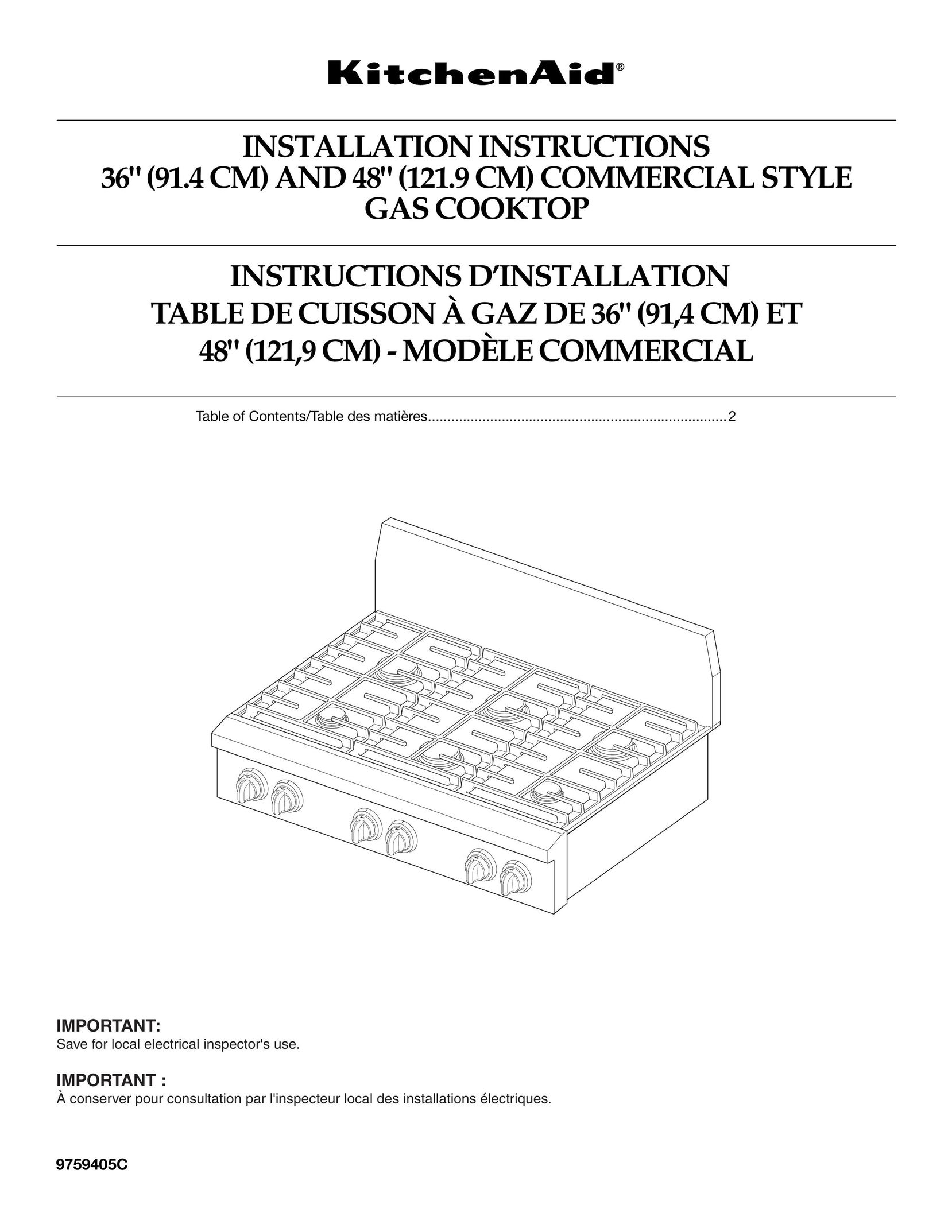 KitchenAid 9759405C Cooktop User Manual