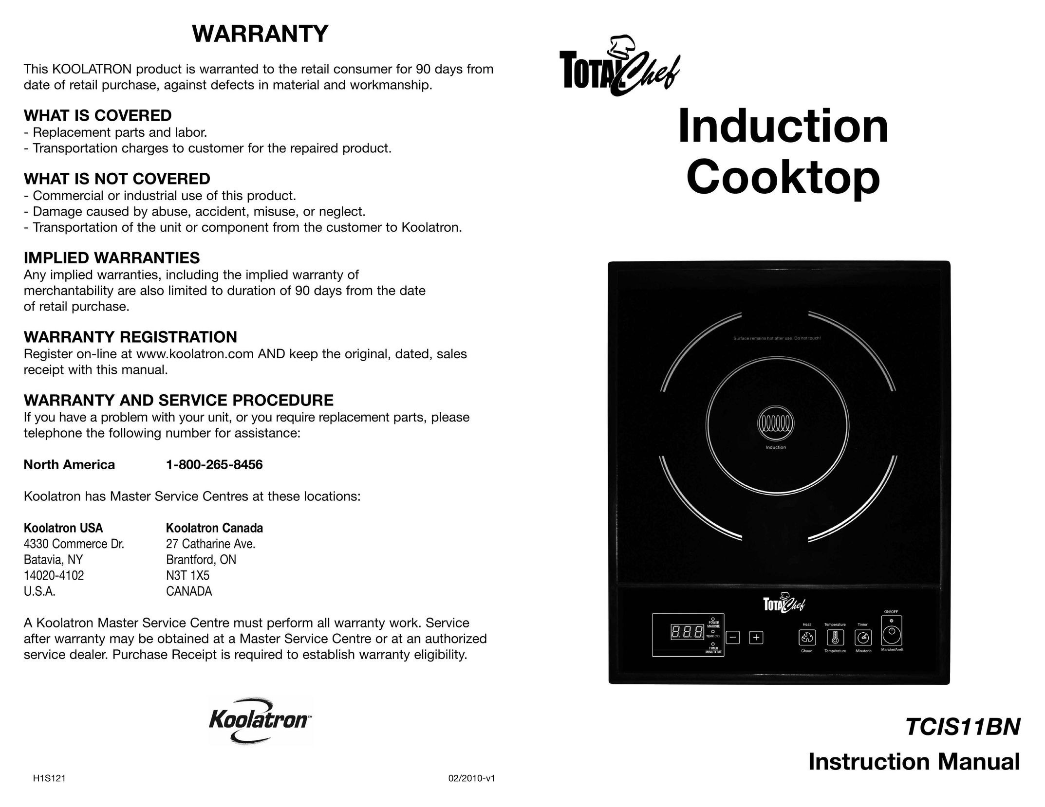 Koolatron TCIS11BN Cooktop User Manual