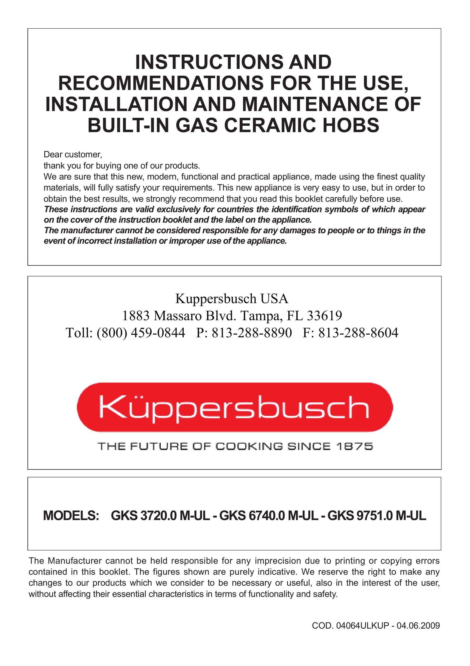 Kuppersbusch USA GKS9751.0 M-UL Cooktop User Manual