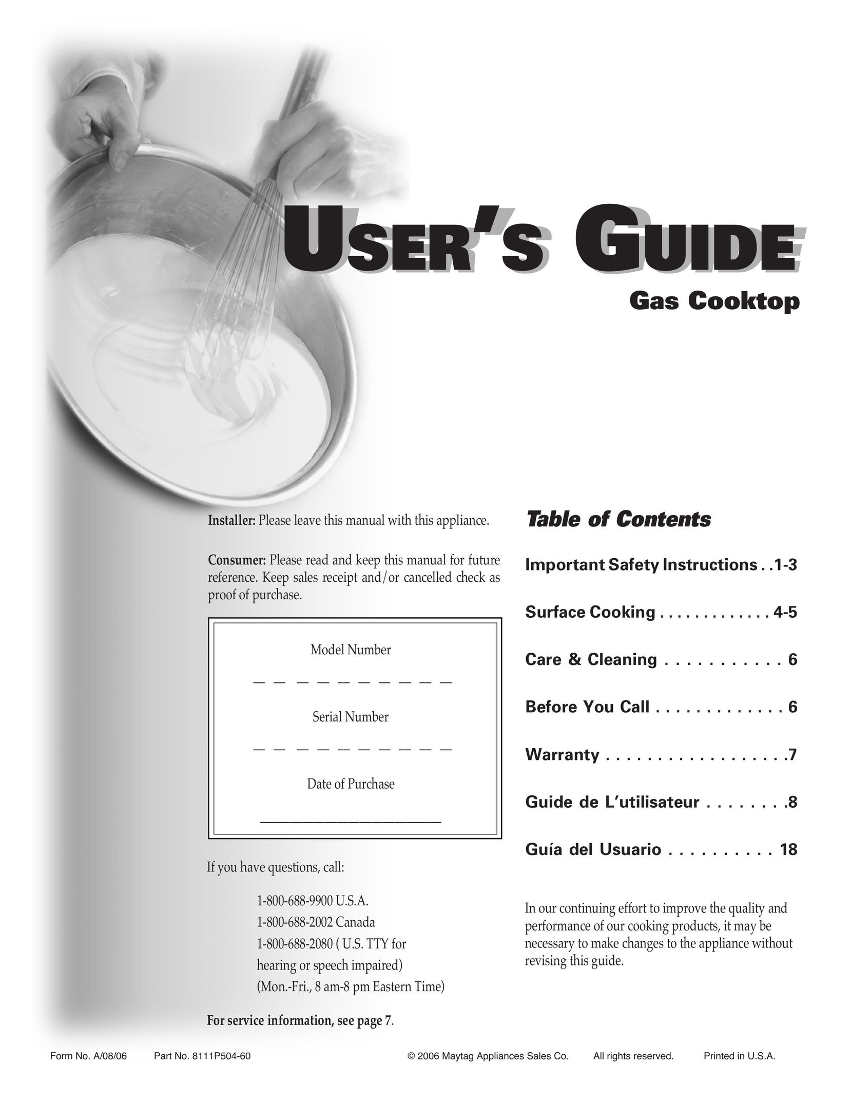 Maytag 8111P504-60 Cooktop User Manual