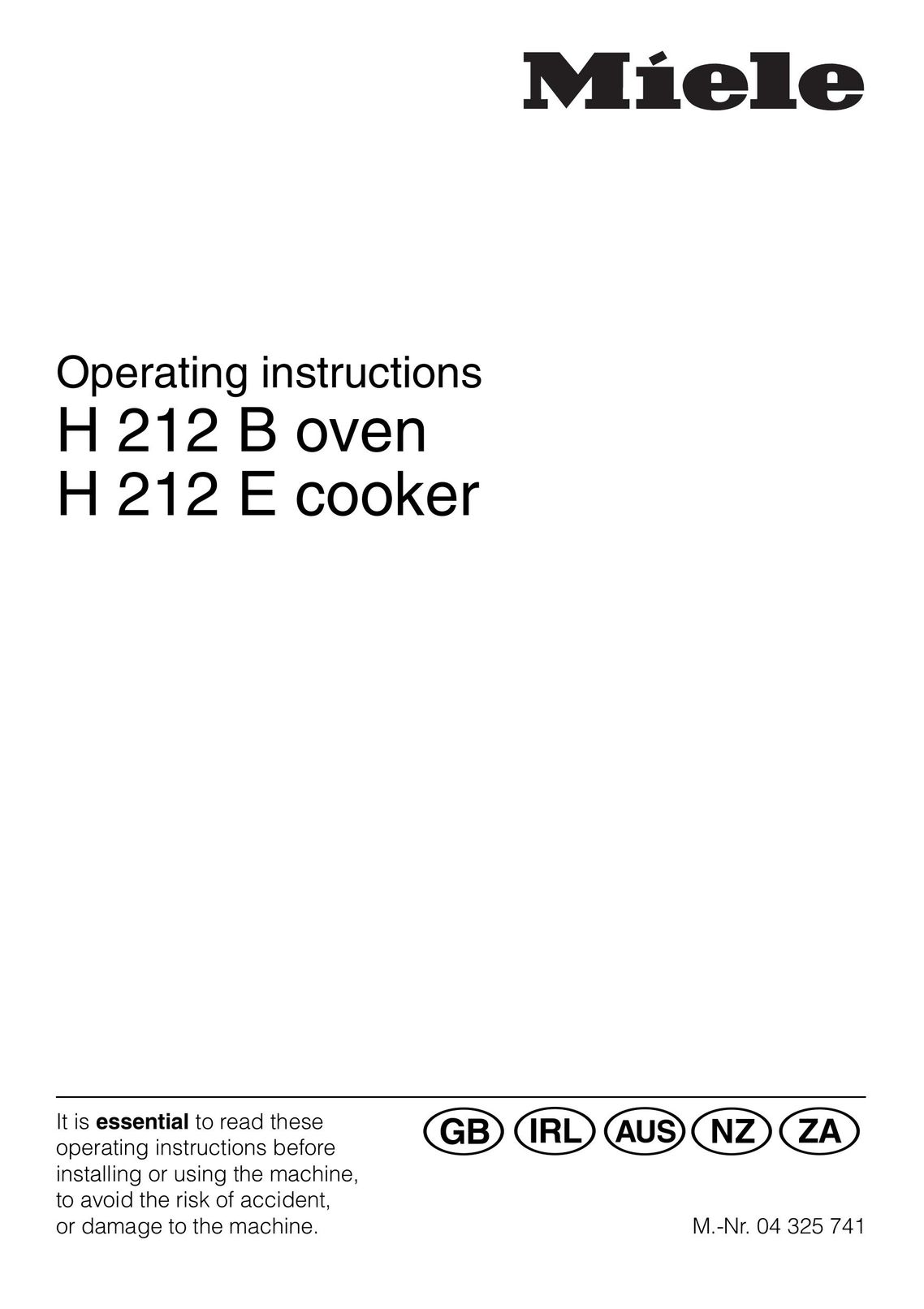 Miele H 212 E Cooktop User Manual