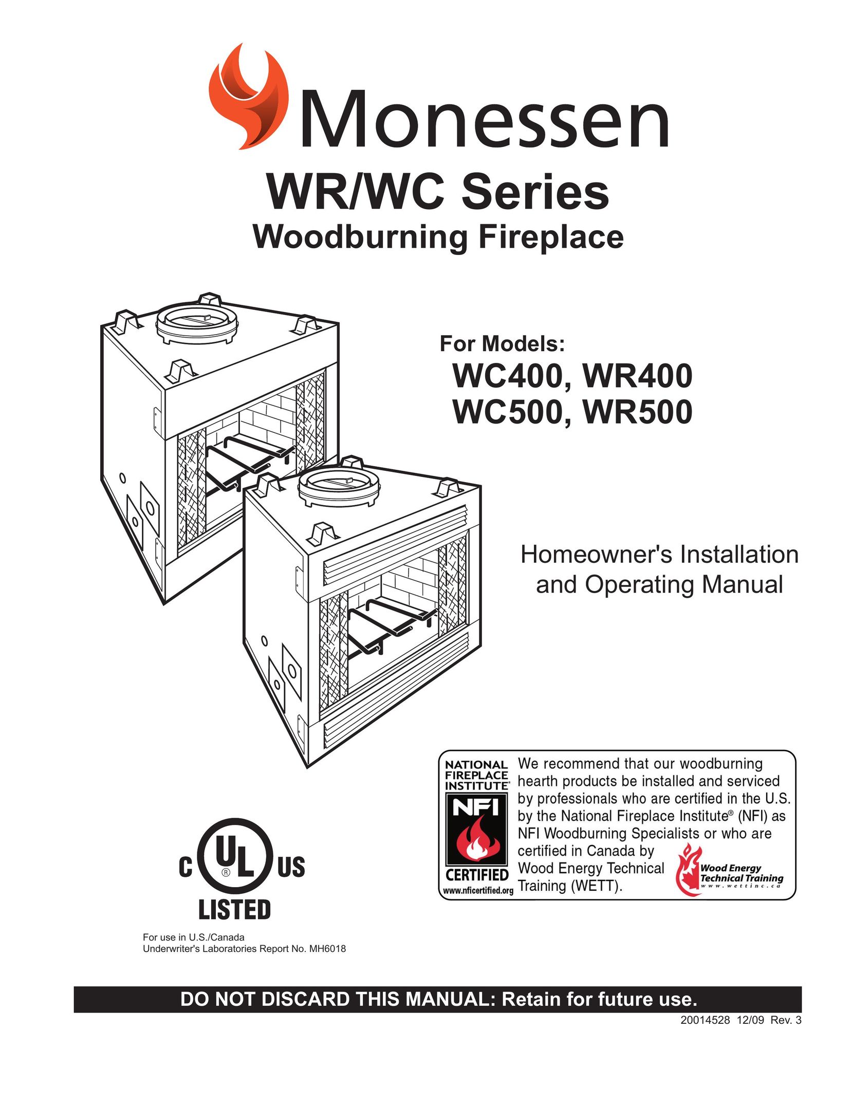 Monessen Hearth WC500 Cooktop User Manual