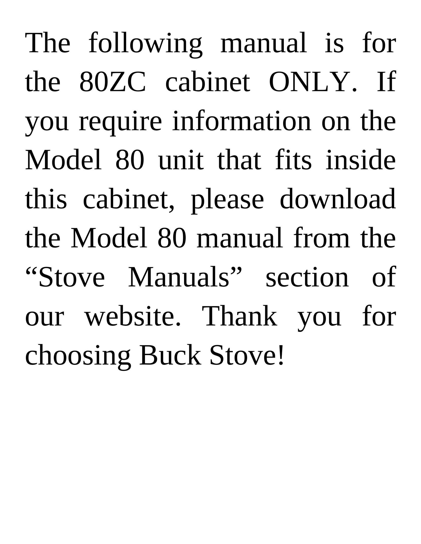 New Buck Corporation 80ZC Cooktop User Manual