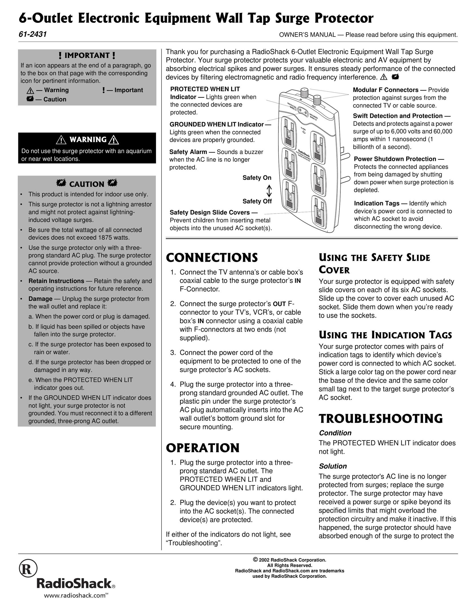 Radio Shack 61-2431 Cooktop User Manual