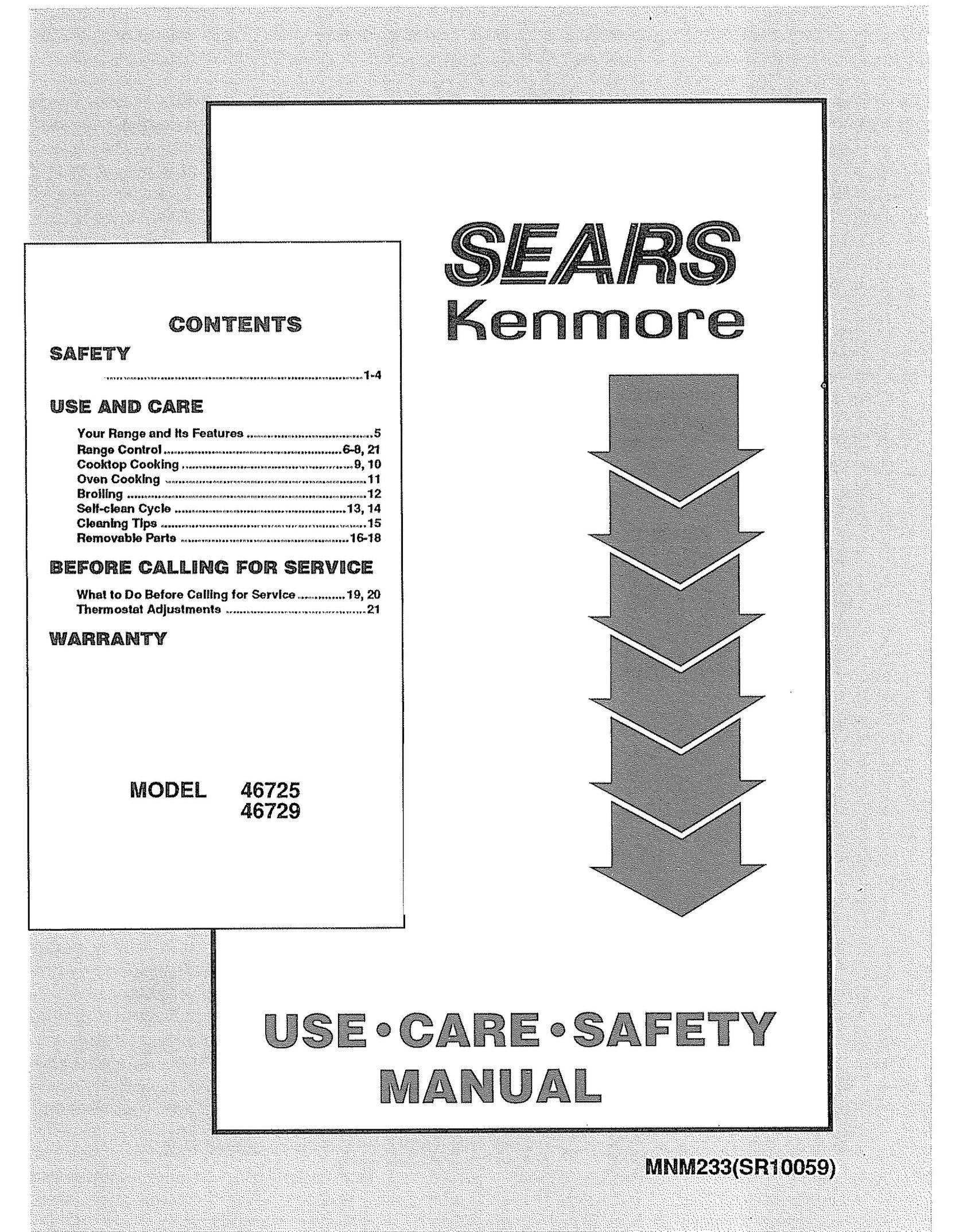 Sears 46725 Cooktop User Manual