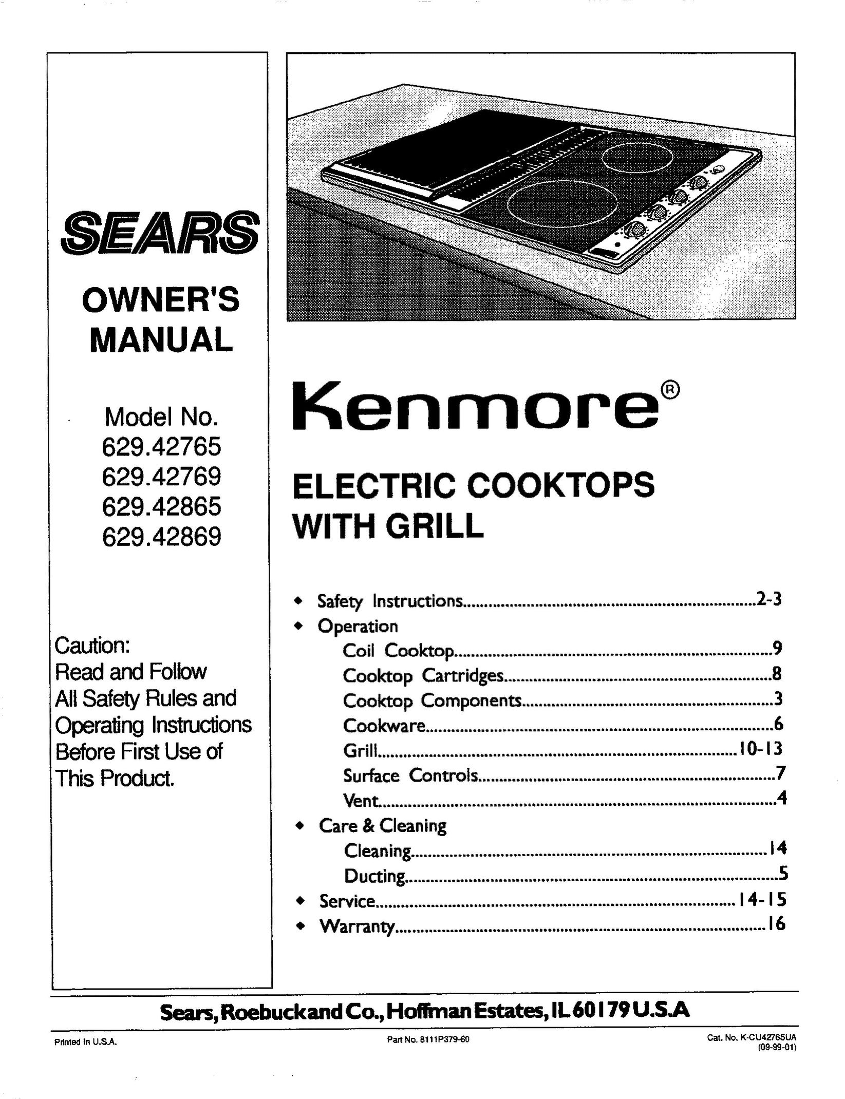 Sears 629.42765 Cooktop User Manual