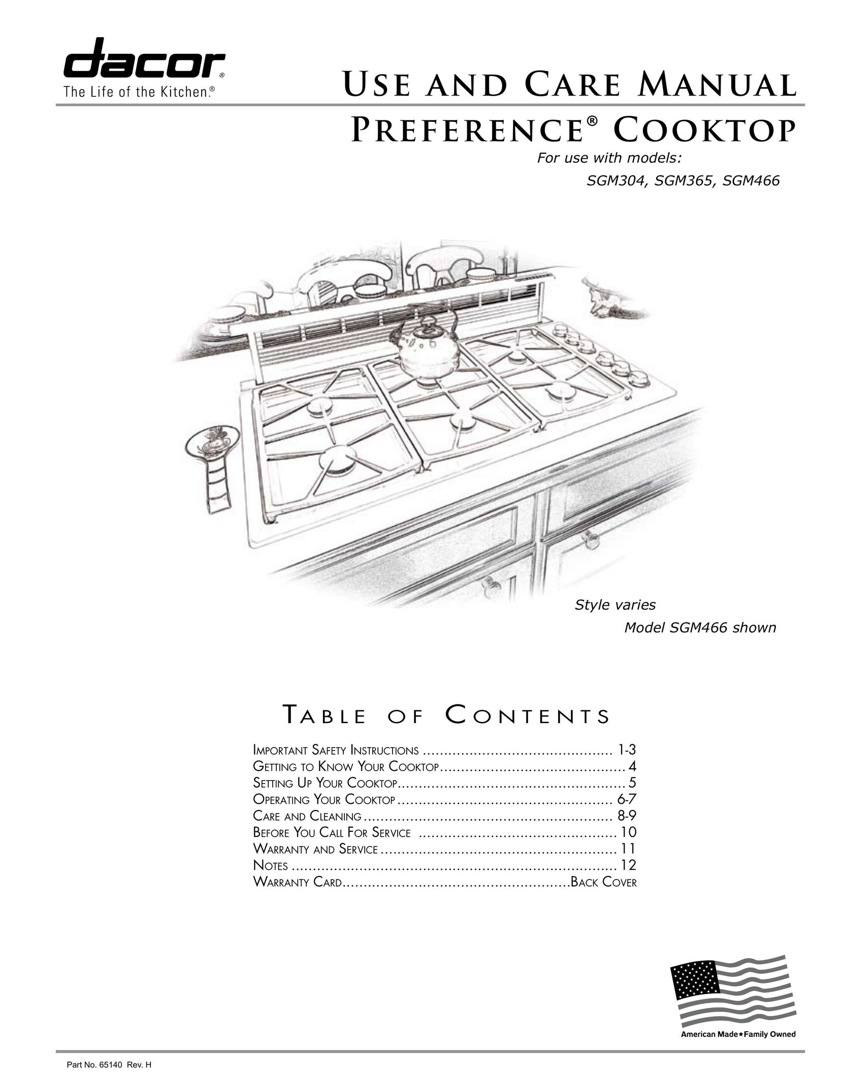 Sears SGM304 Cooktop User Manual