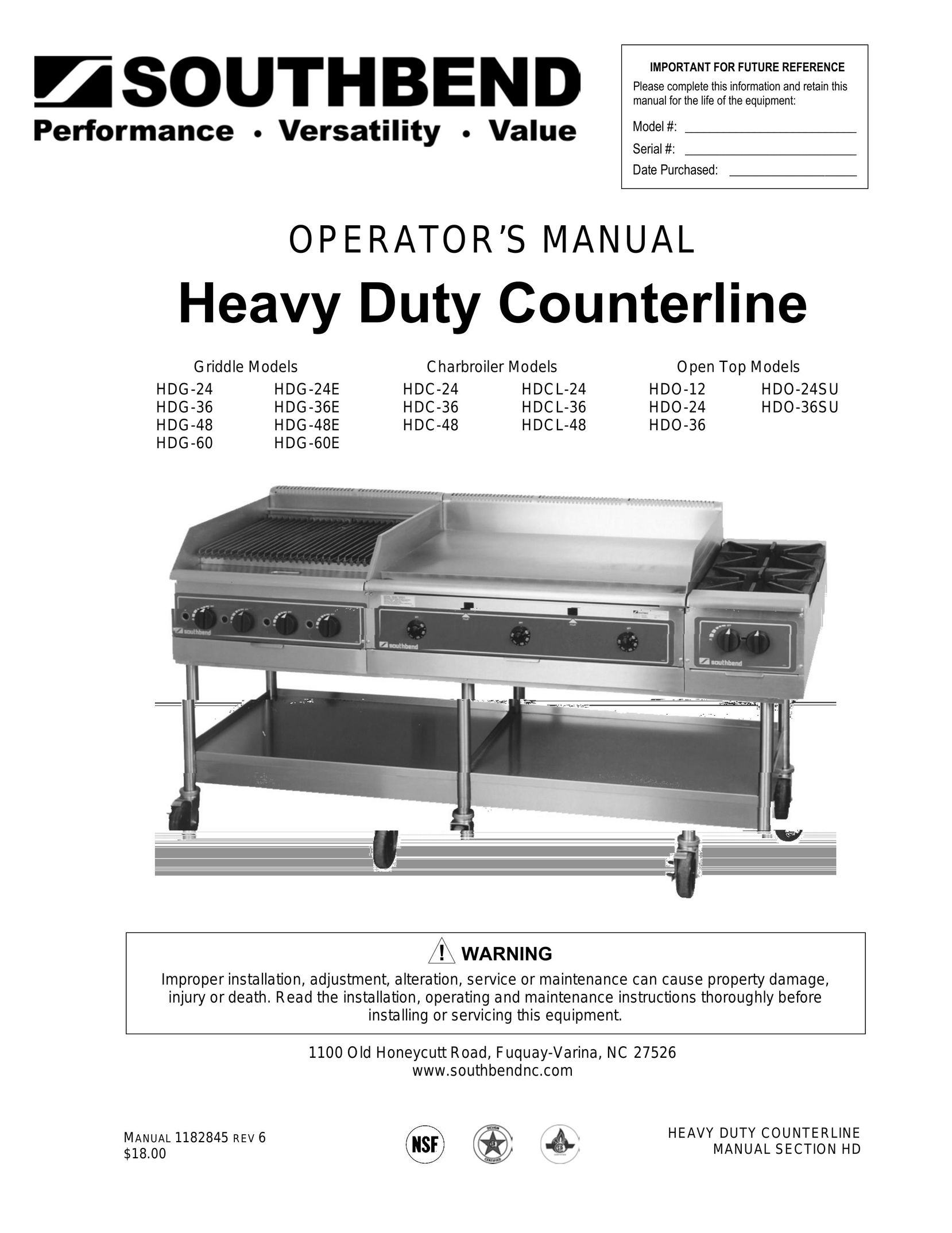 Southbend HDG-60E Cooktop User Manual