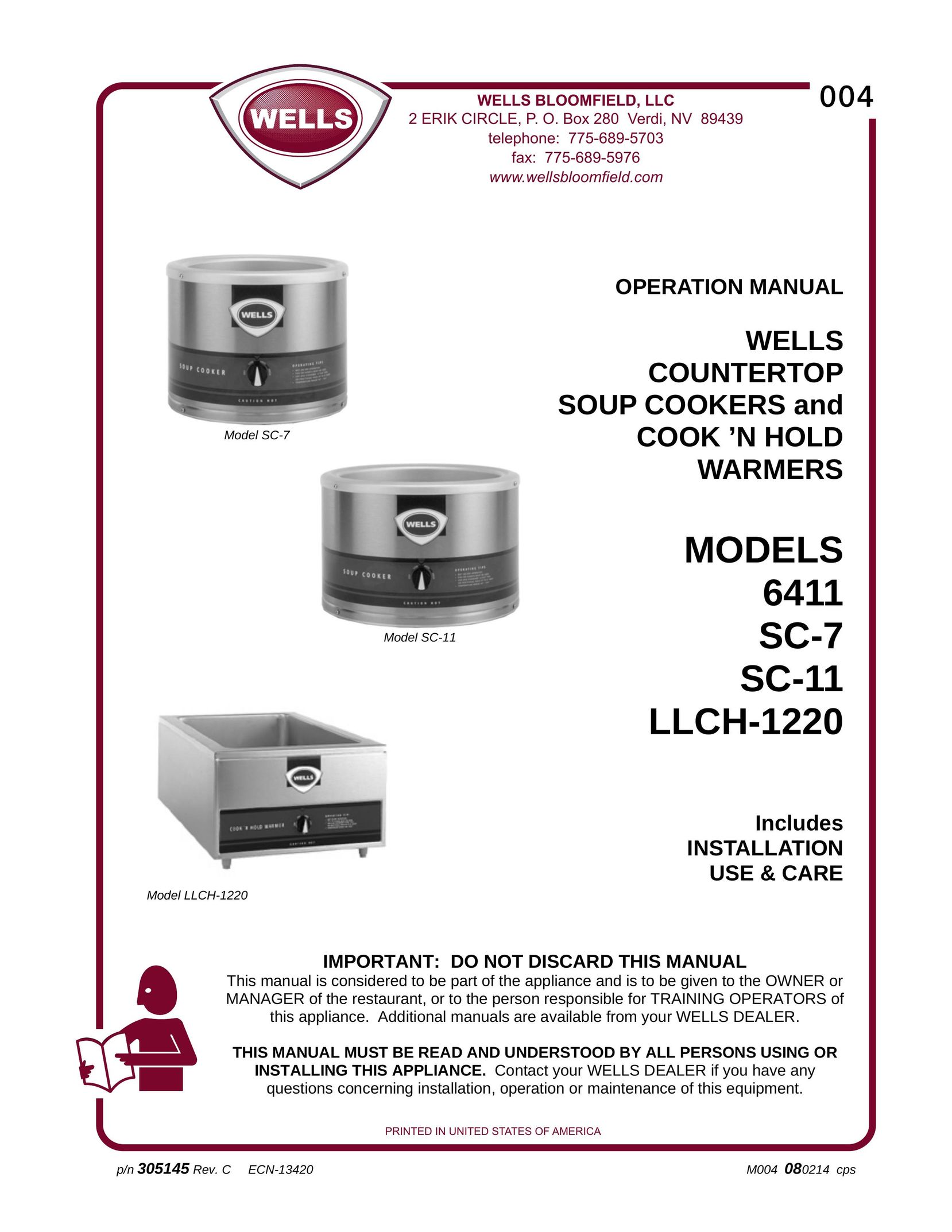 Wells LLCH-1220 Cooktop User Manual