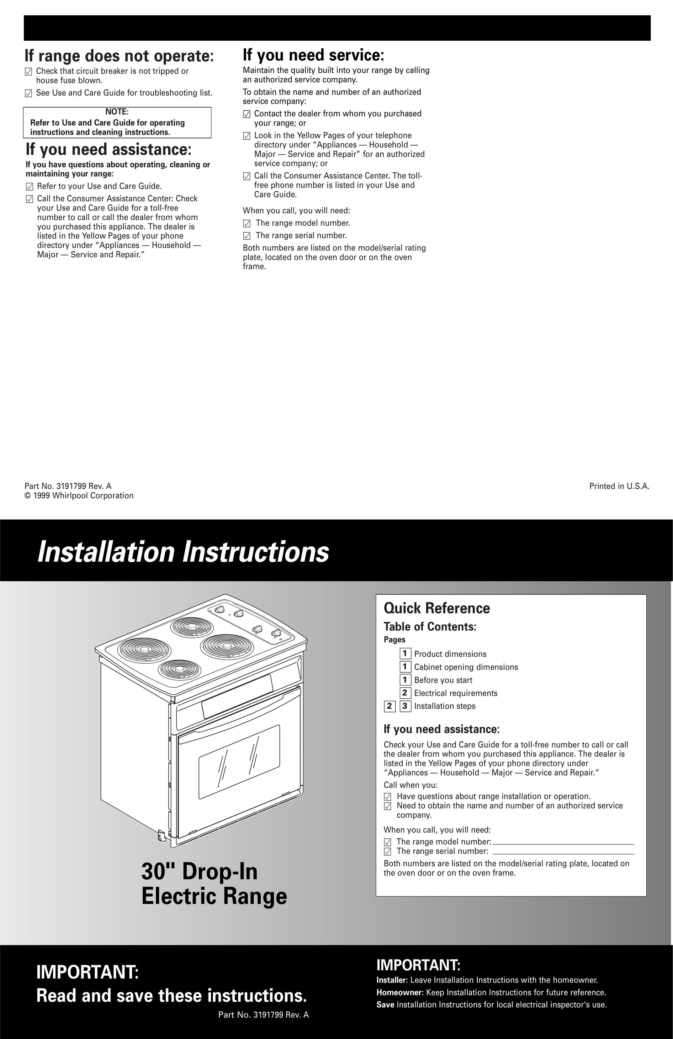 Whirlpool 3191799 Cooktop User Manual