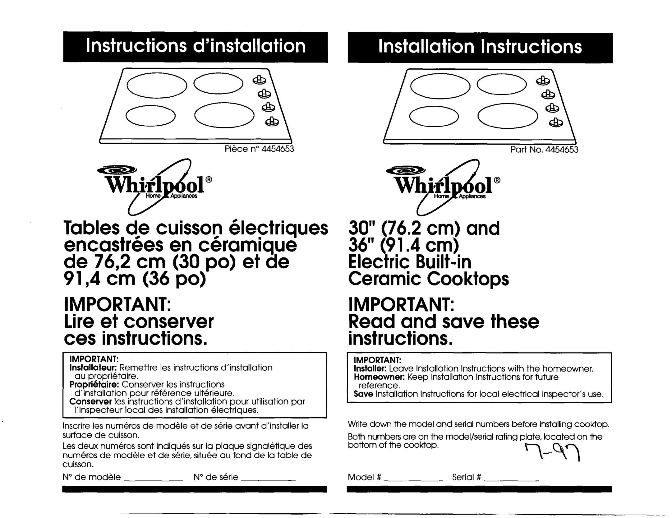 Whirlpool 4454653 Cooktop User Manual