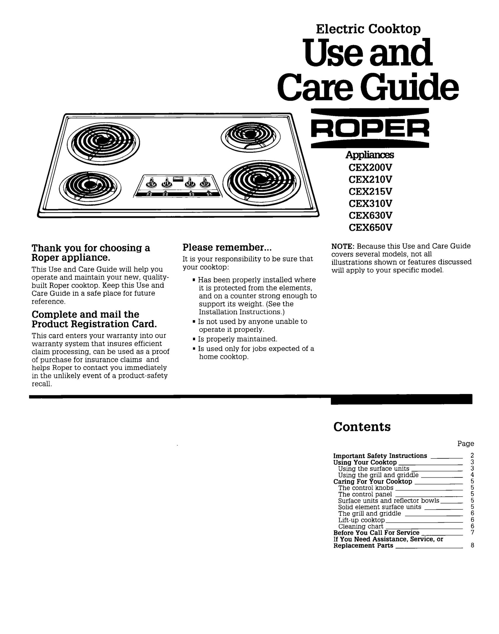 Whirlpool CEX200V Cooktop User Manual