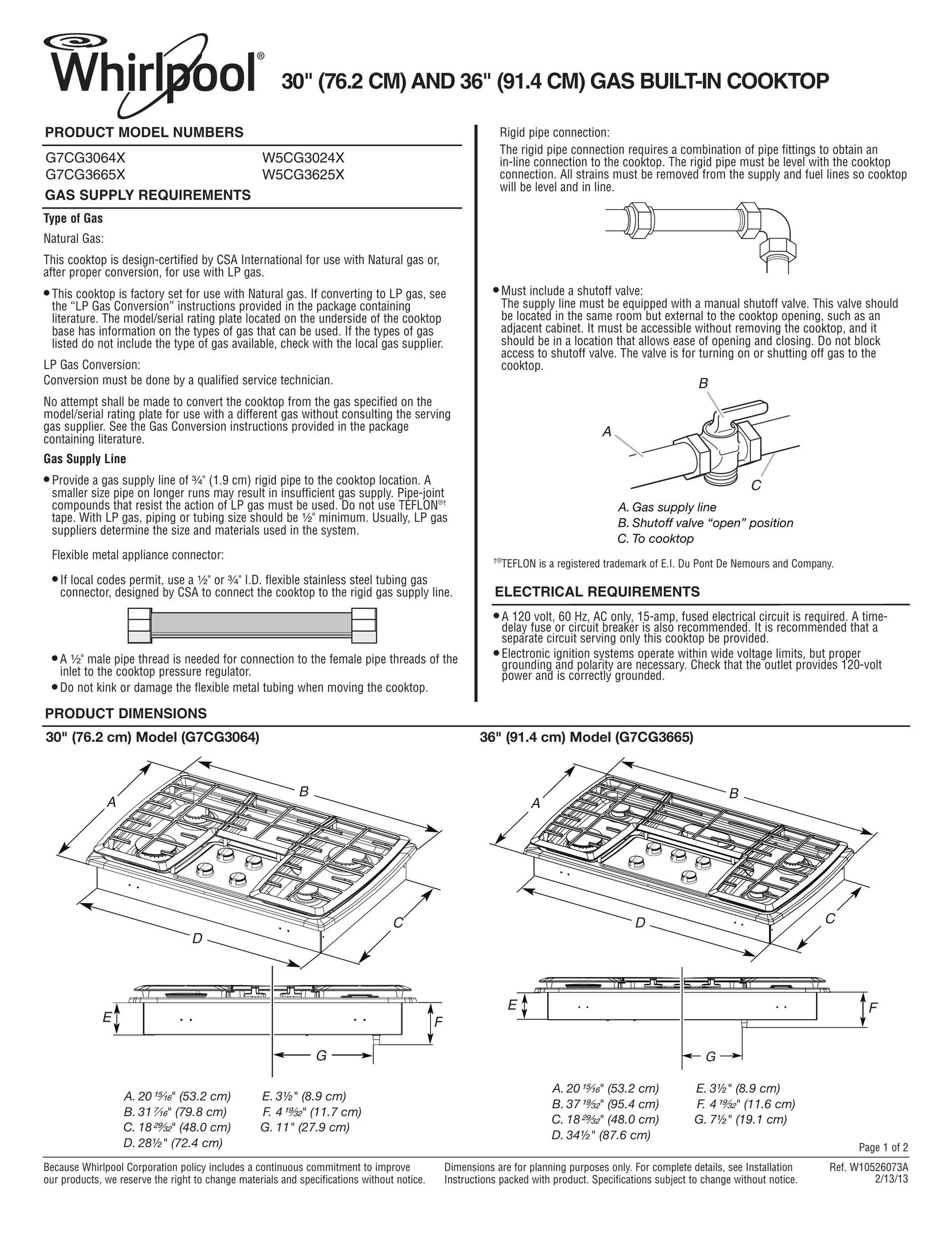 Whirlpool G7CG3064X Cooktop User Manual