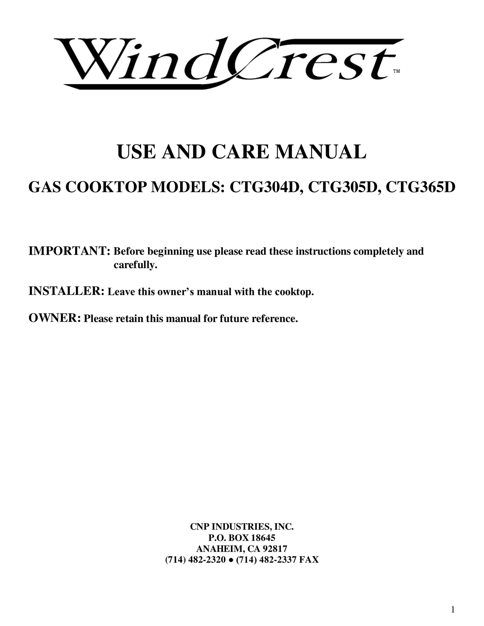 Wind Crest CTG305D Cooktop User Manual