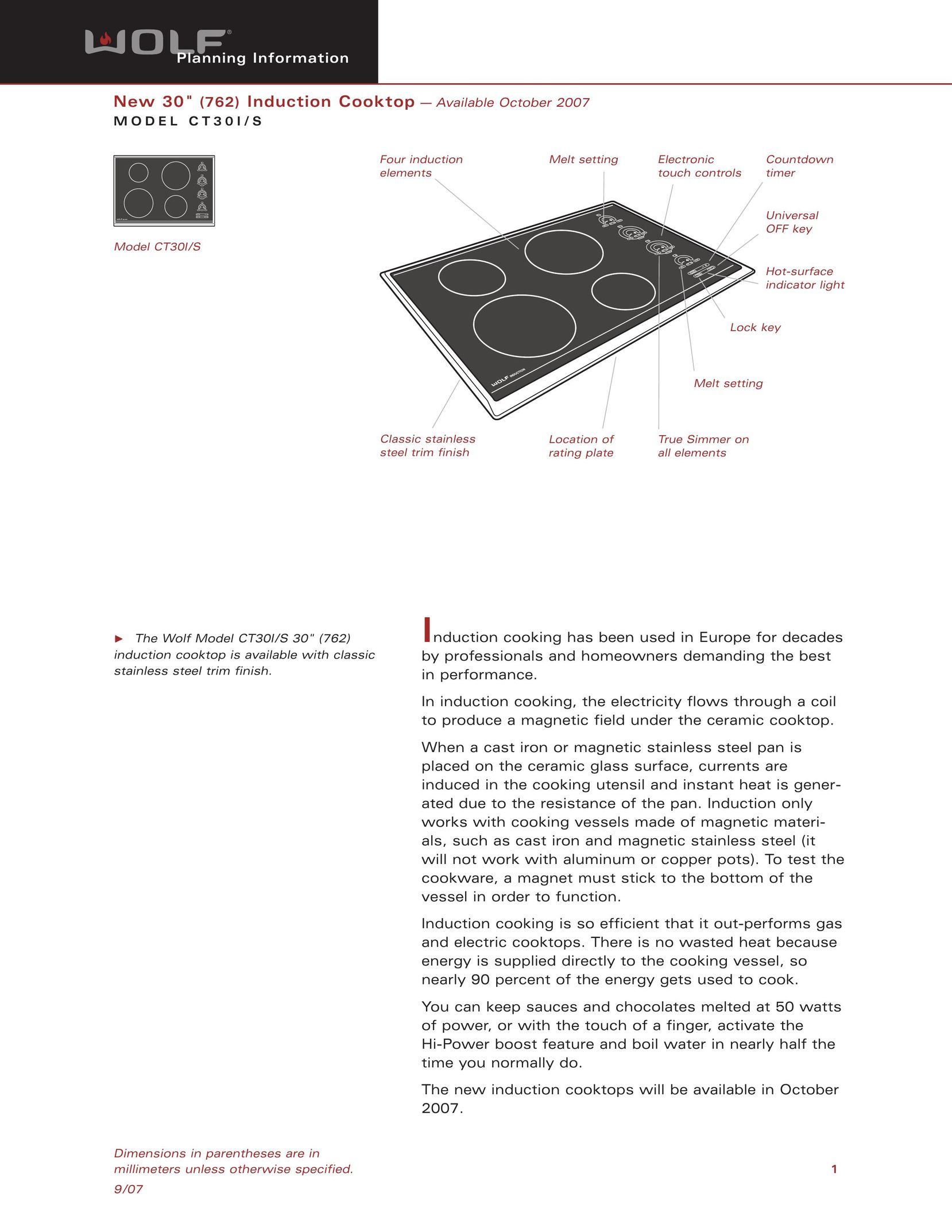 Wolf Appliance Company CT30S Cooktop User Manual