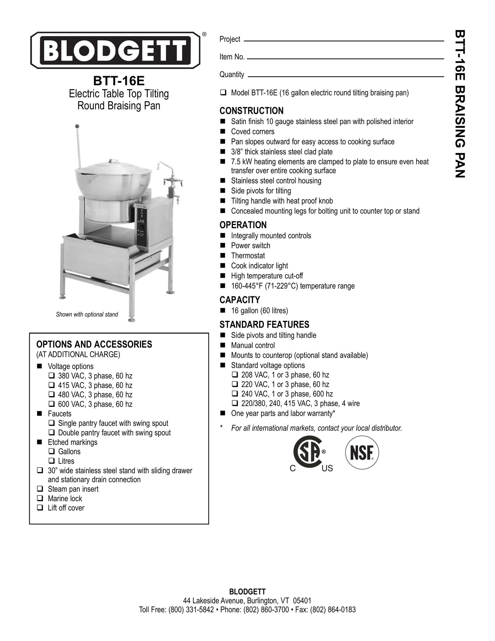 Blodgett BTT-16E Cookware User Manual