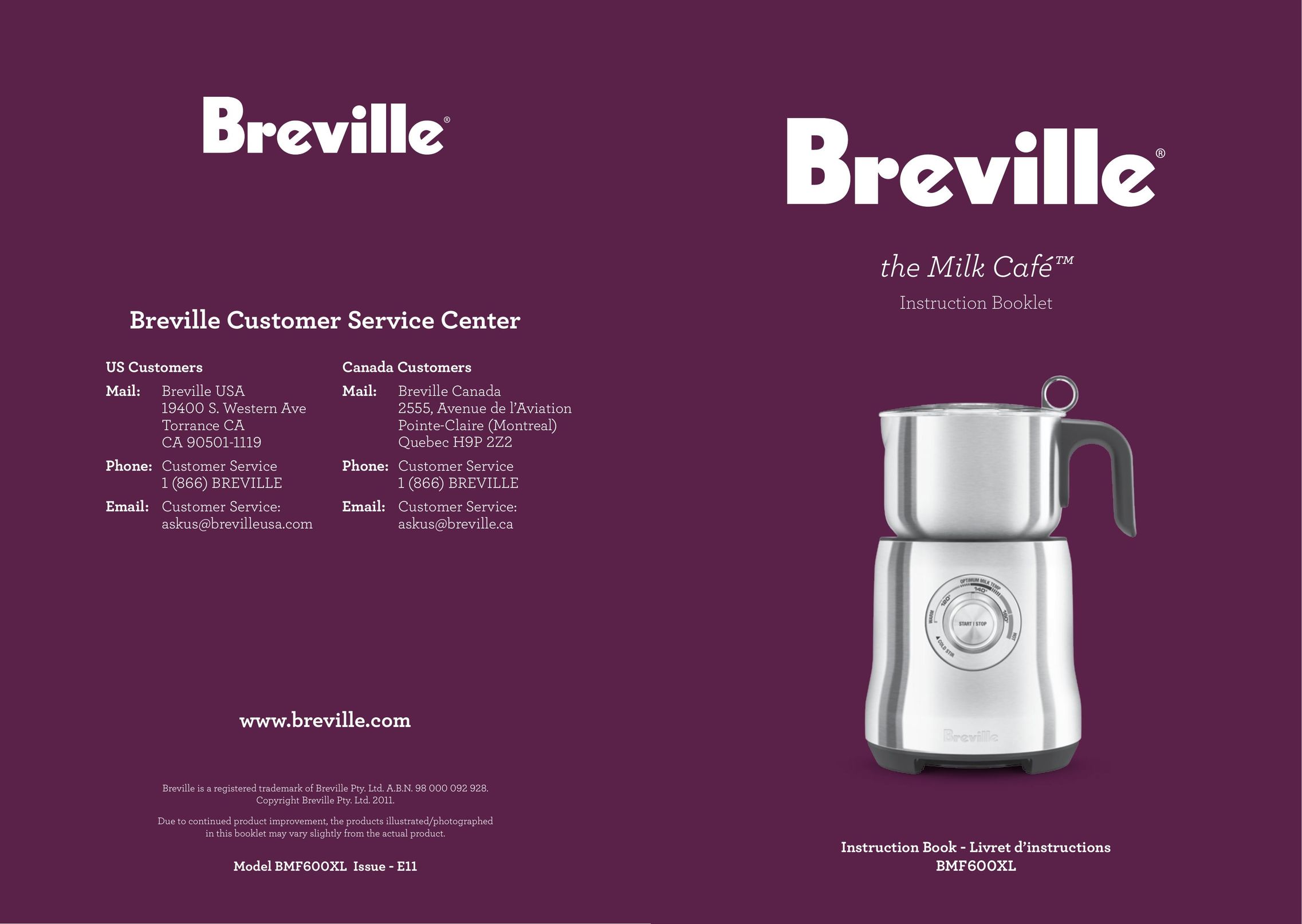 Breville BMF600XL Issue - E11 Cookware User Manual
