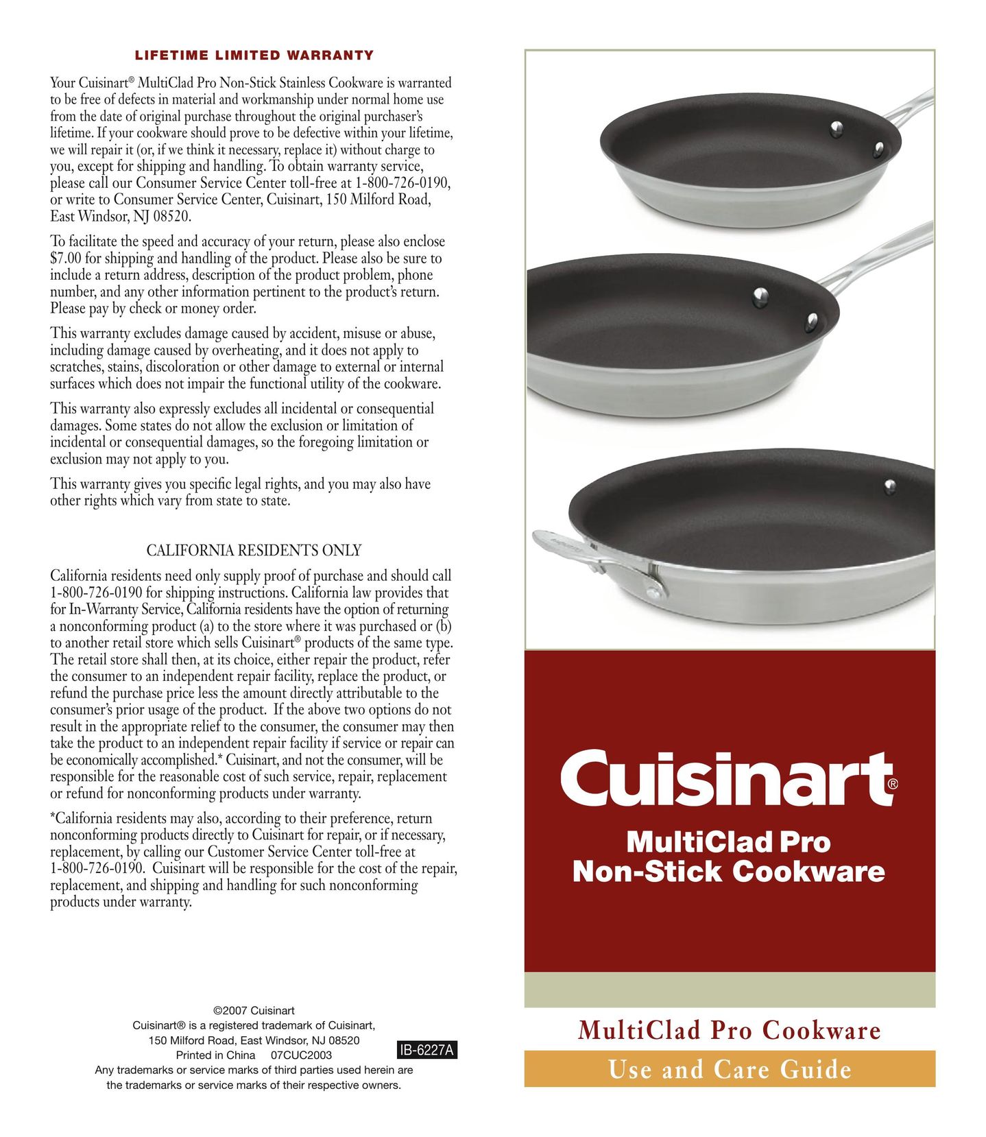 Cuisinart IB-6227A Cookware User Manual