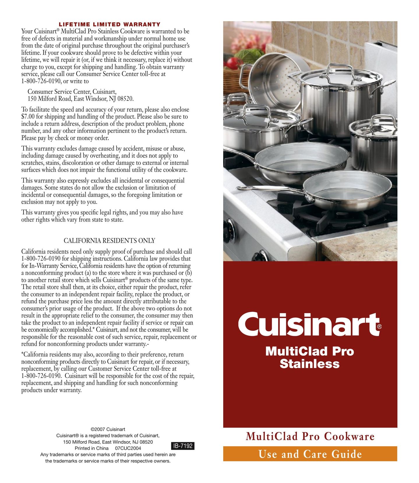 Cuisinart IB-7192 Cookware User Manual
